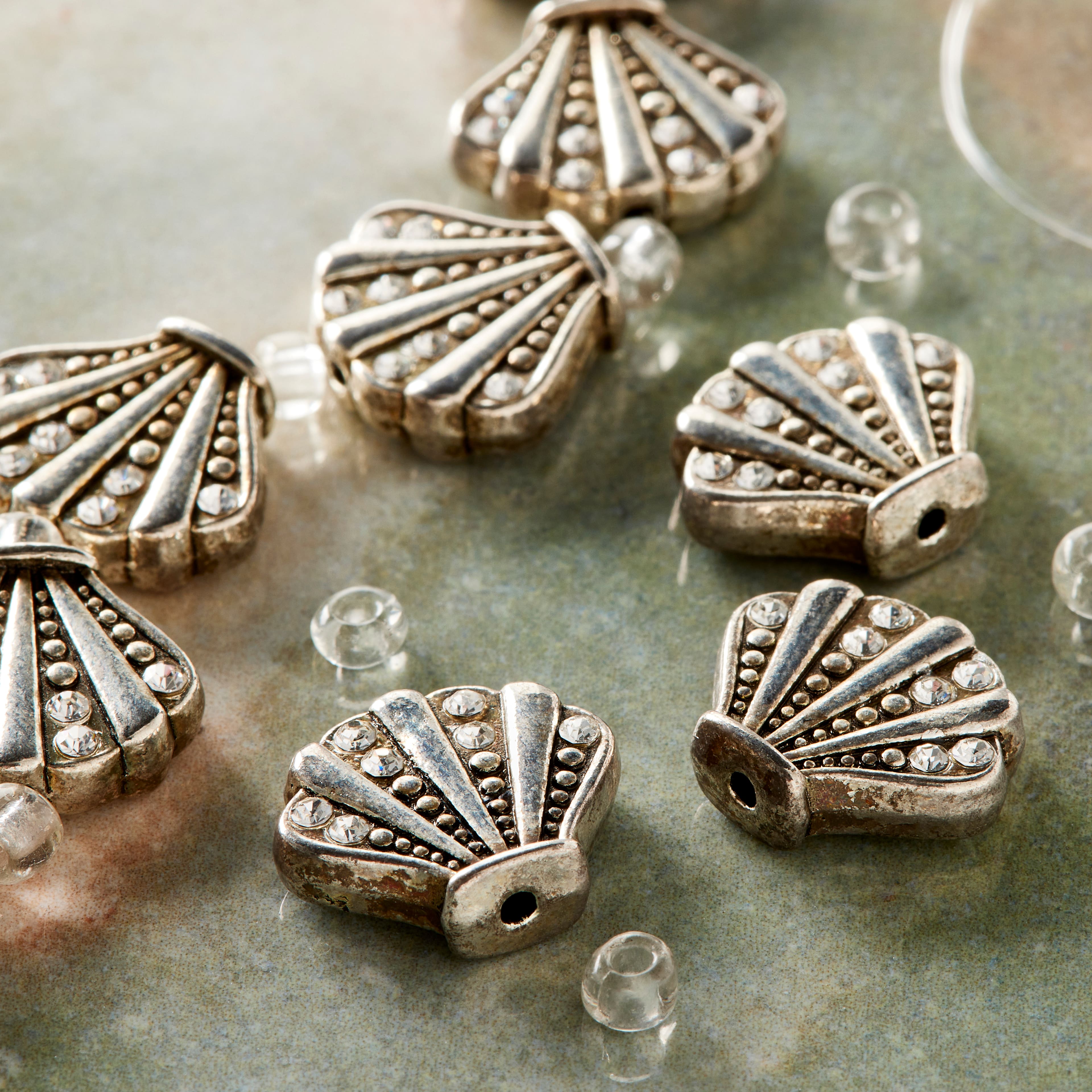 Rhodium Antique Metal Scallop Beads, 15mm by Bead Landing™