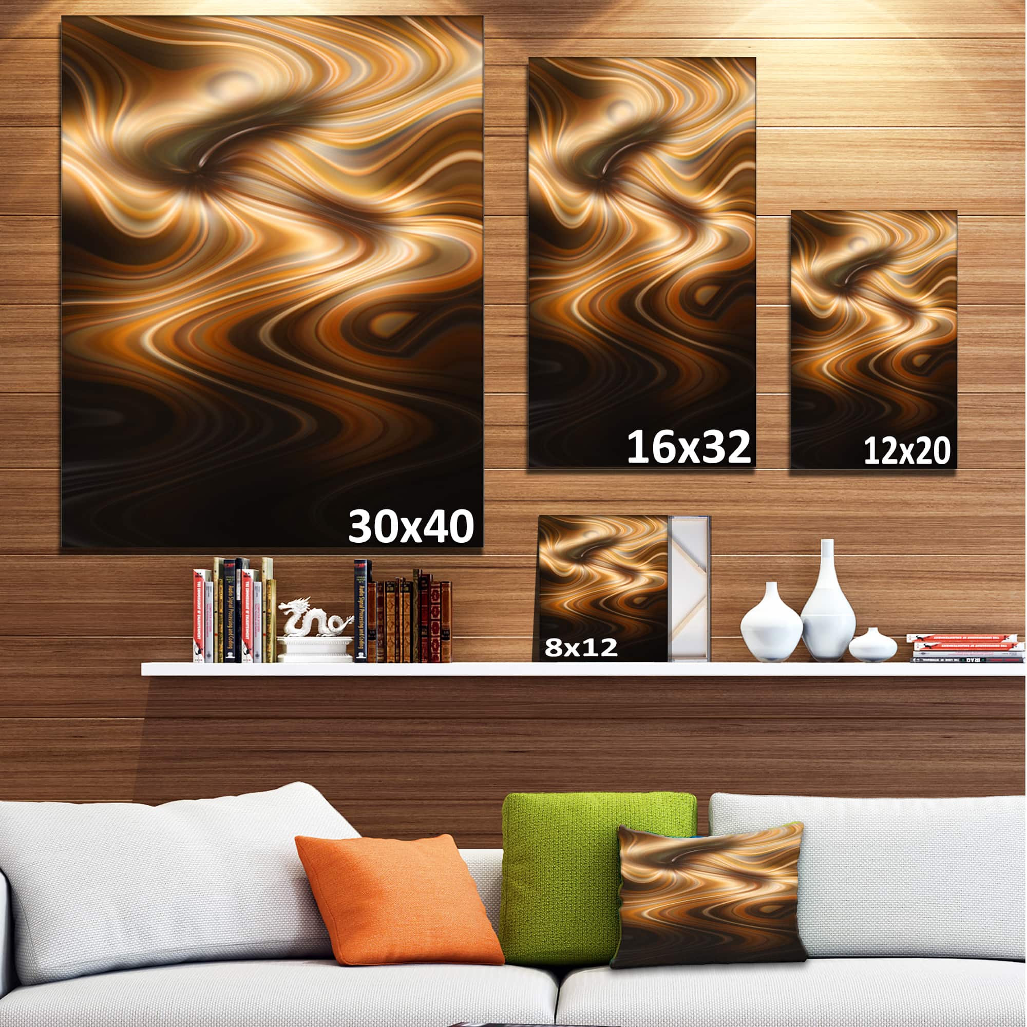 Designart - Brown Curved Waves Texture - Large abstract art