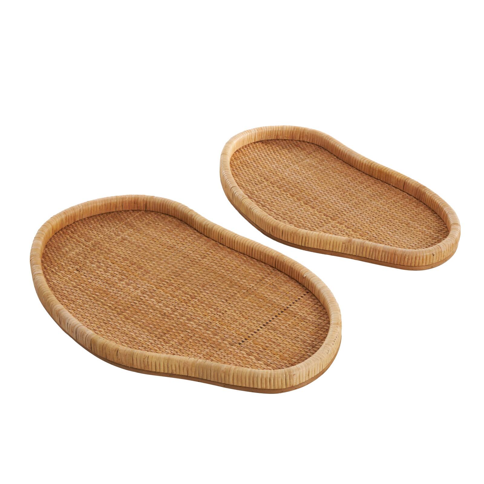 Brown Rattan Handmade Woven Living Room Décor Tray Set