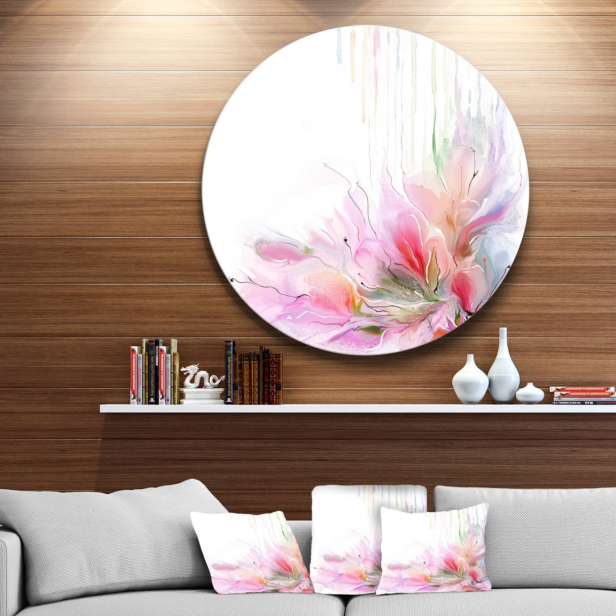 Designart - Floral Composition' Disc Floral Circle Metal Wall Art