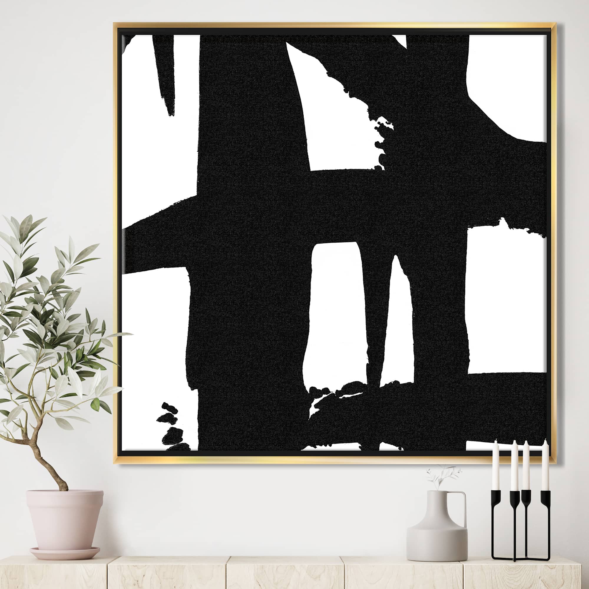 Designart Black &#x26; White Crossing Paths II Modern &#x26; Contemporary Framed Canvas