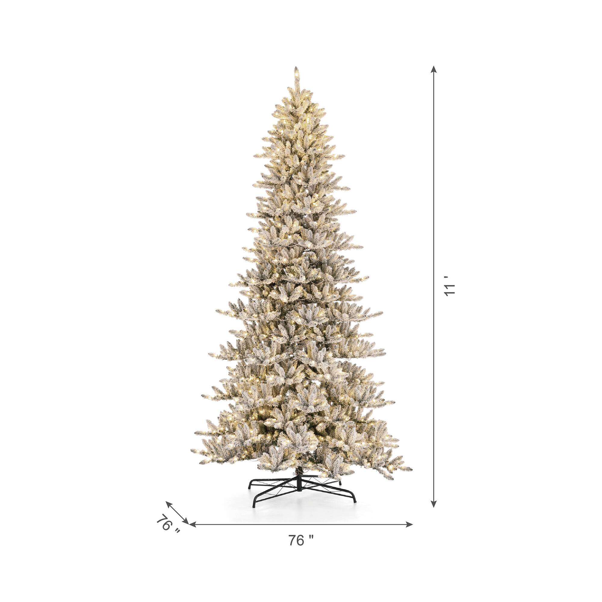11ft. Pre-Lit Flocked Fir Slim Artificial Christmas Tree, Warm White LED Lights
