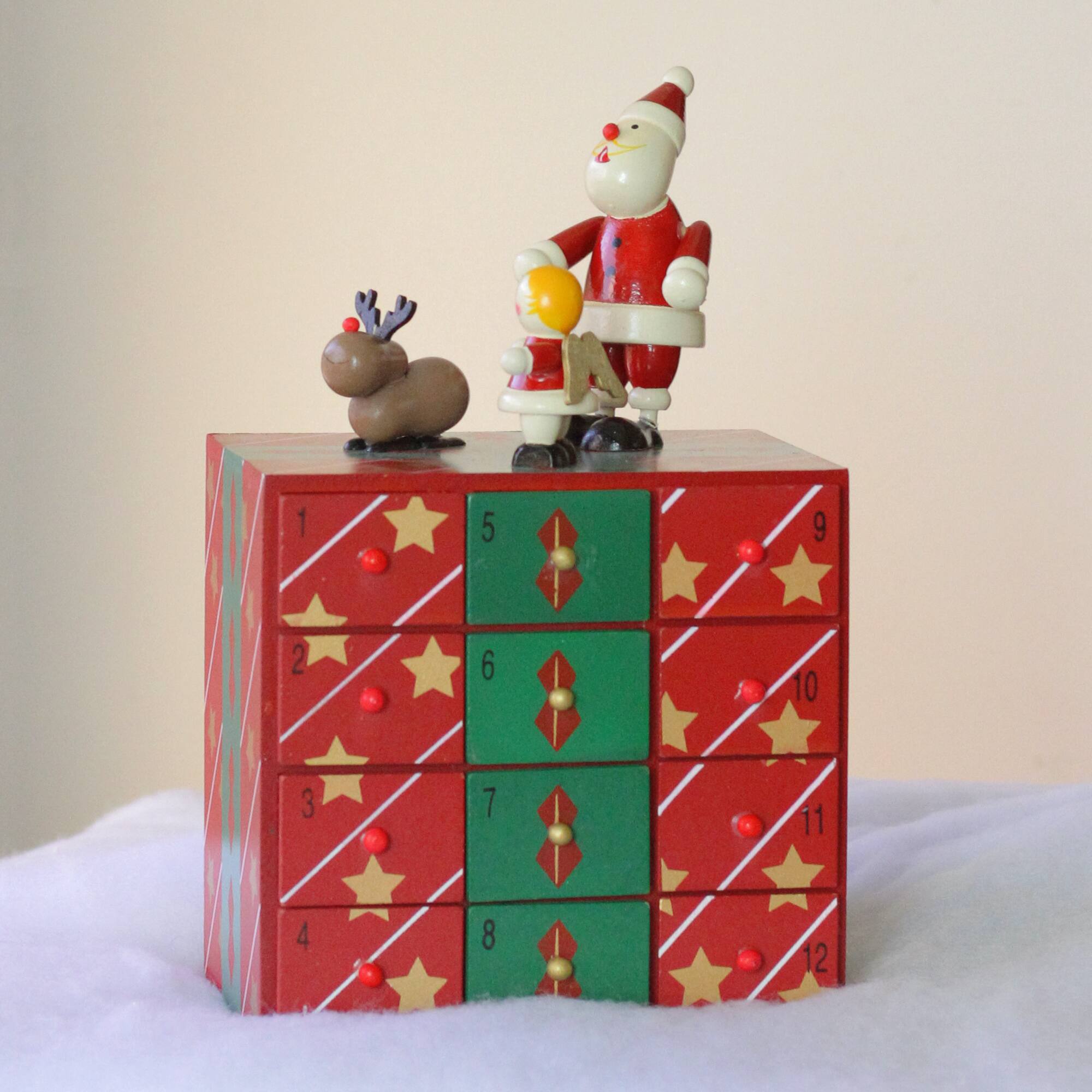 10.5" Red & Green Elegant Advent Storage Calendar Box