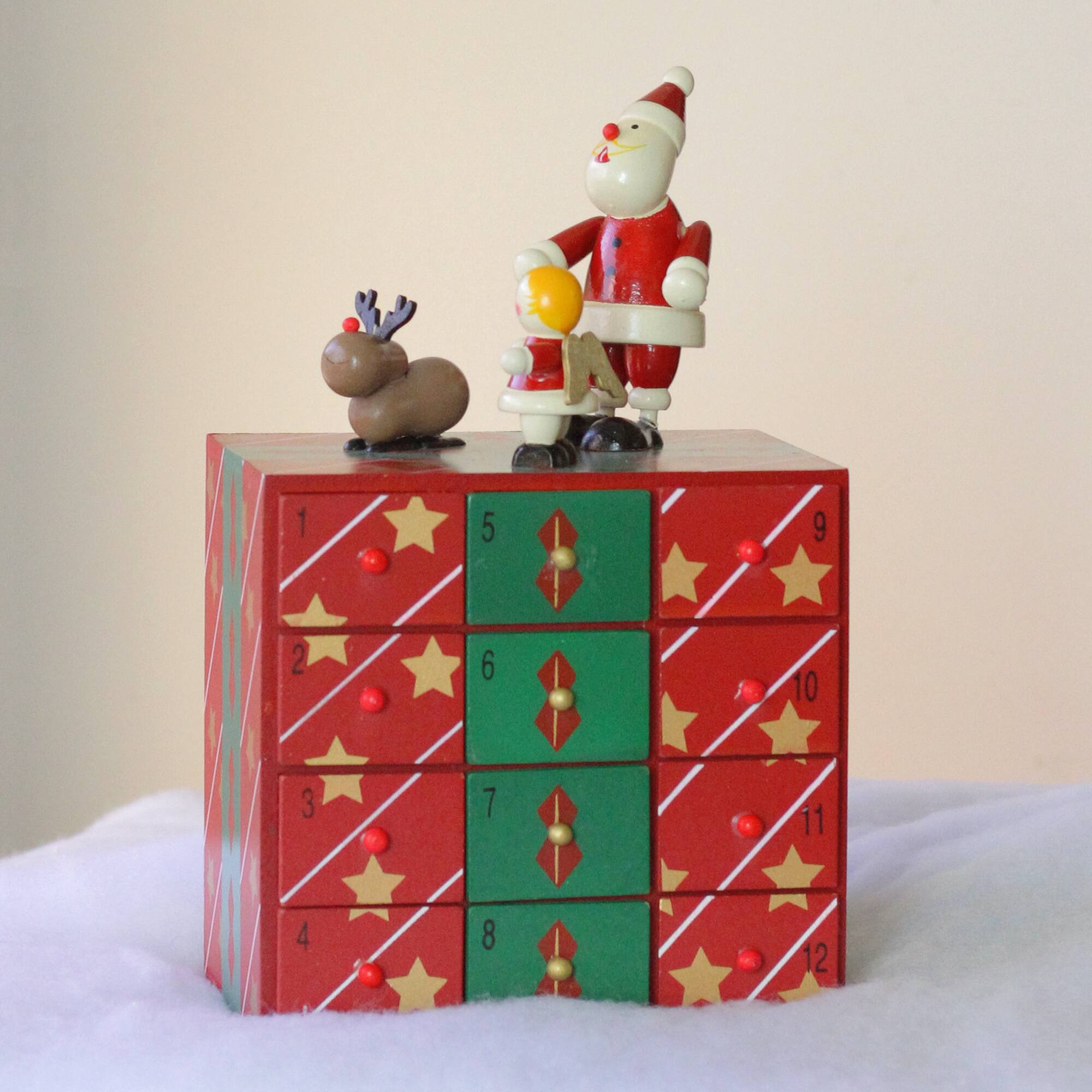 10.5&#x22; Red &#x26; Green Elegant Advent Storage Calendar Box