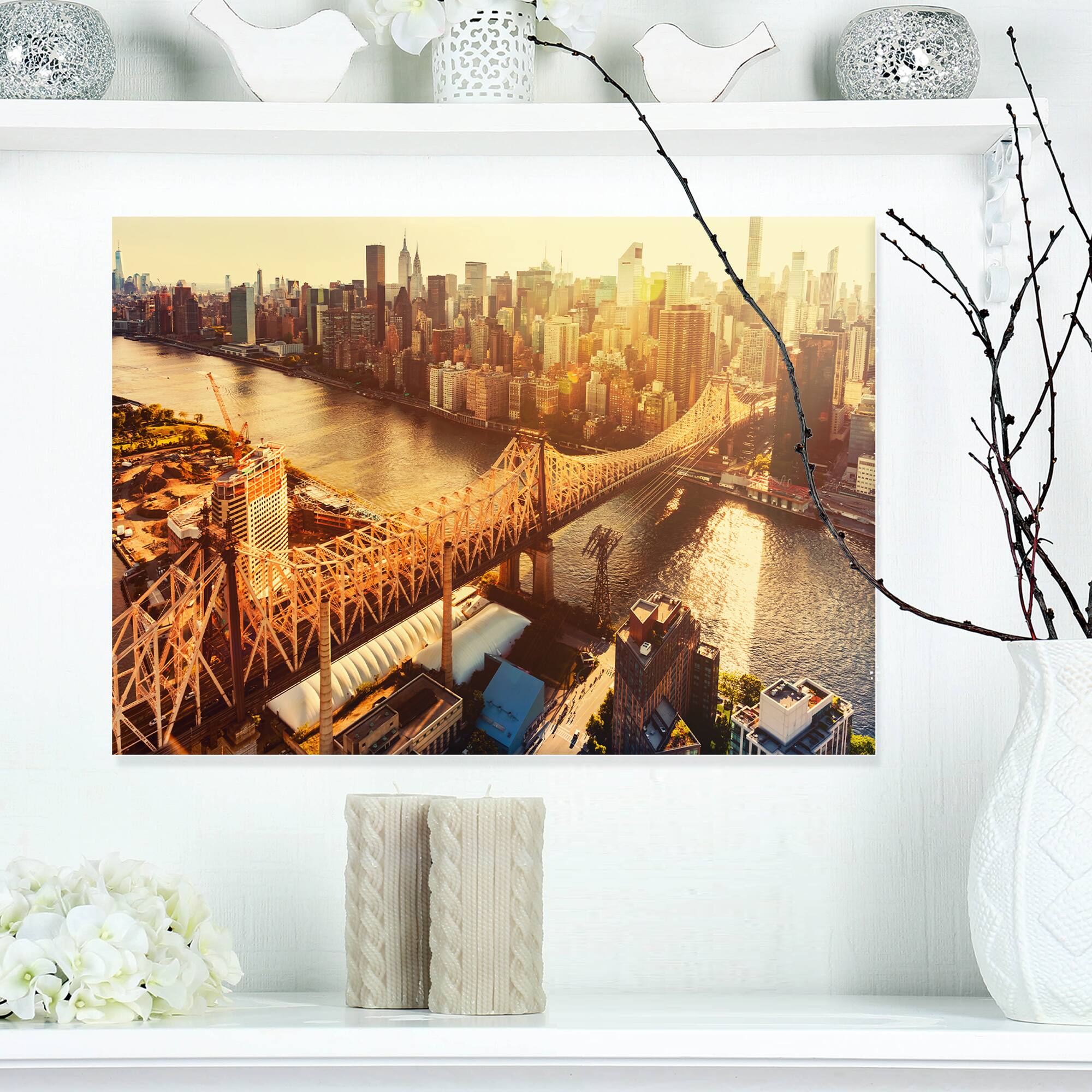 Designart - Queensboro Bridge over East River - Large Cityscape Canvas Art Print