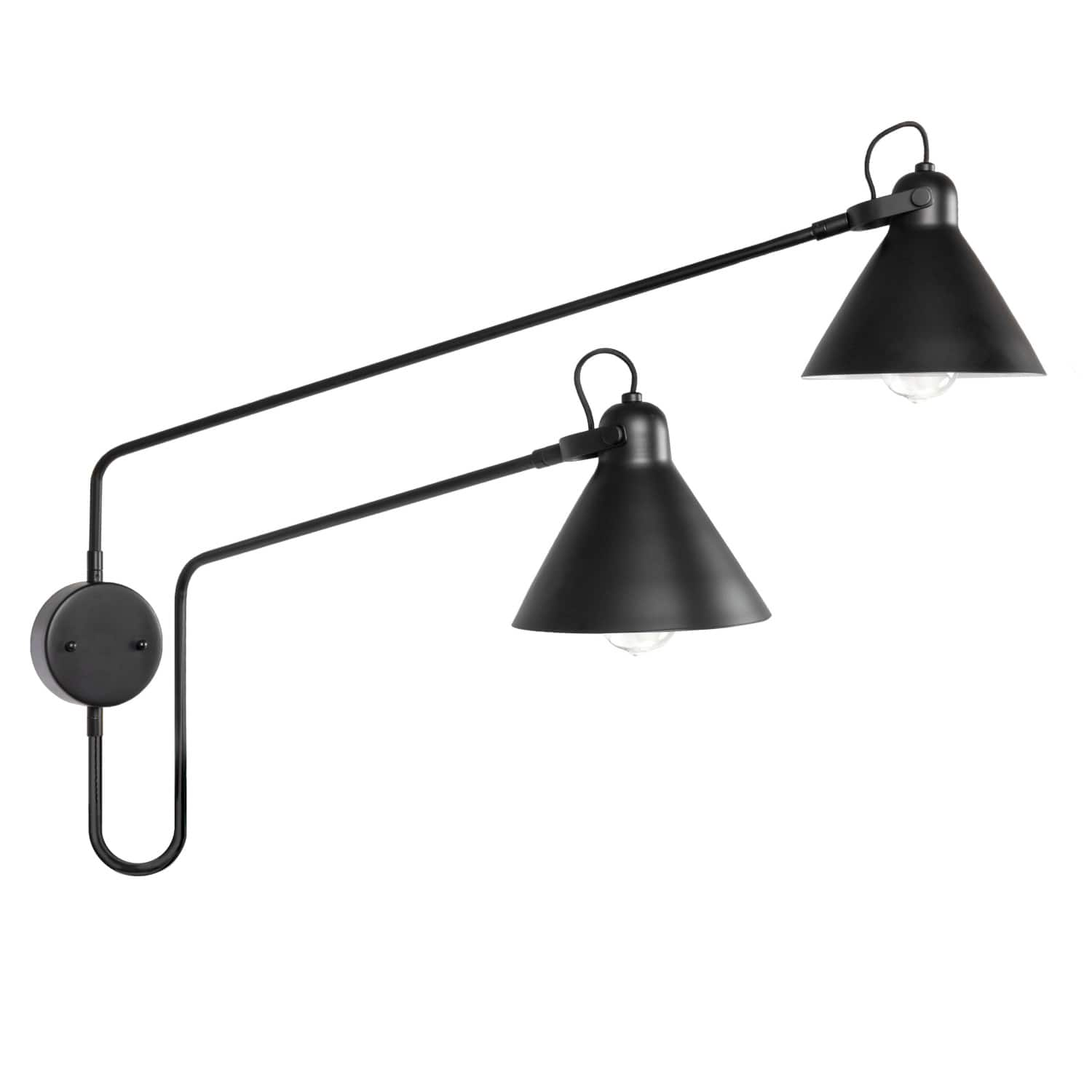 5ft. Black Modern 2-Light Metal Articulating Wall Sconce