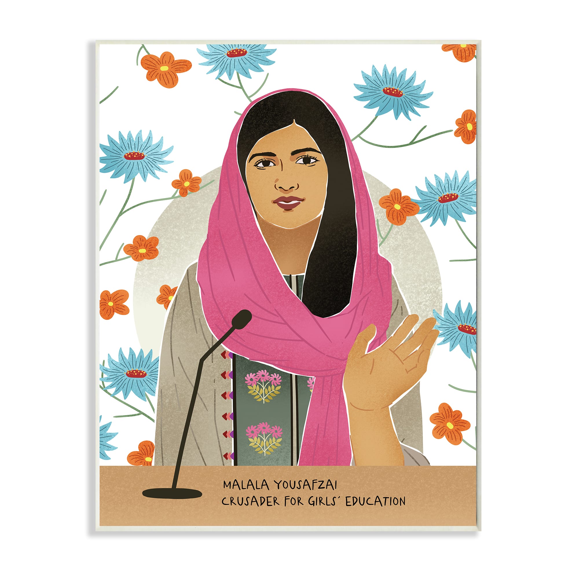 Stupell Industries Malala Yousafzai Speech Over Blue & Orange Flowers Wall Plaque | 13" x 19" | Michaels®