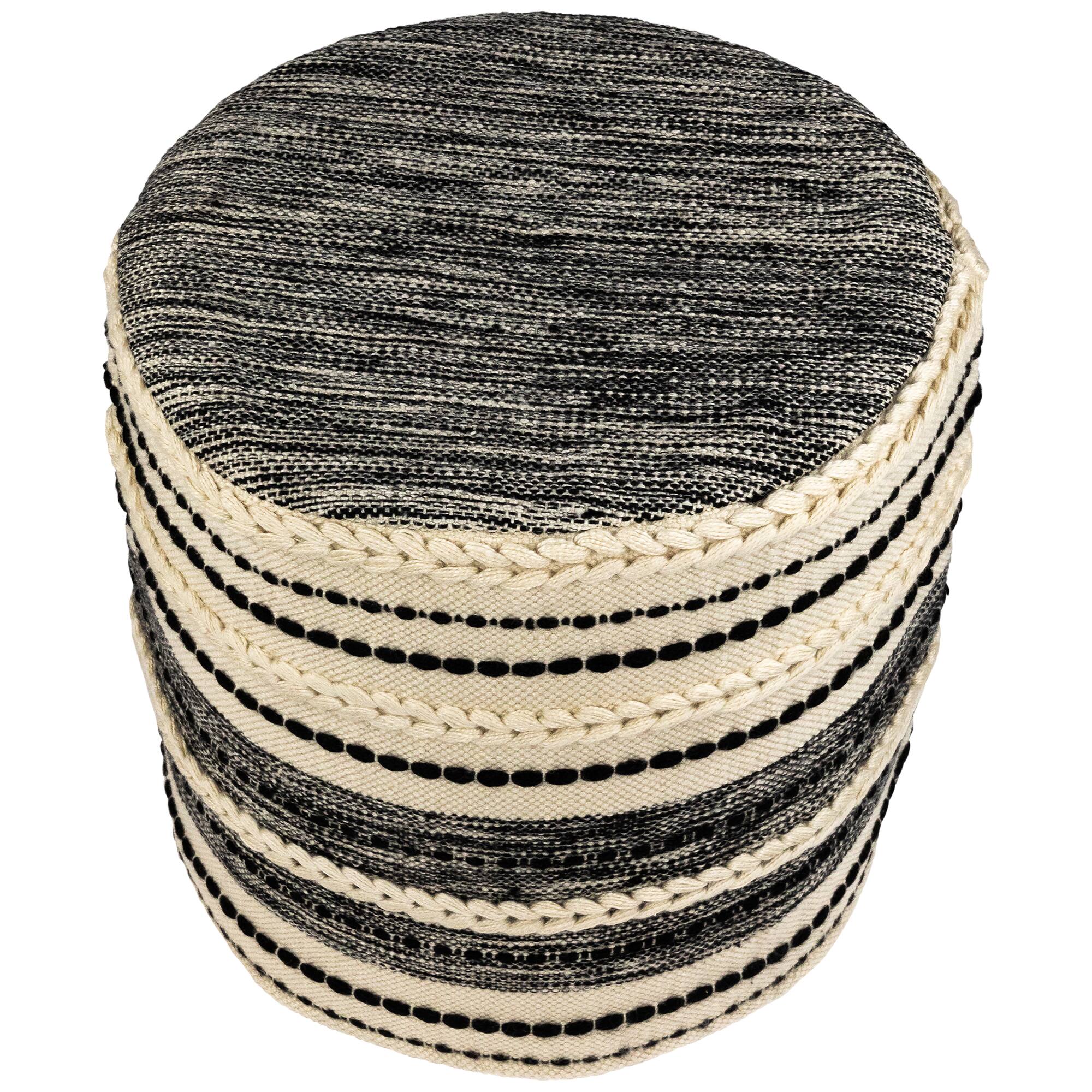 18" & Black Woven Stripes Outdoor Pouf Ottoman