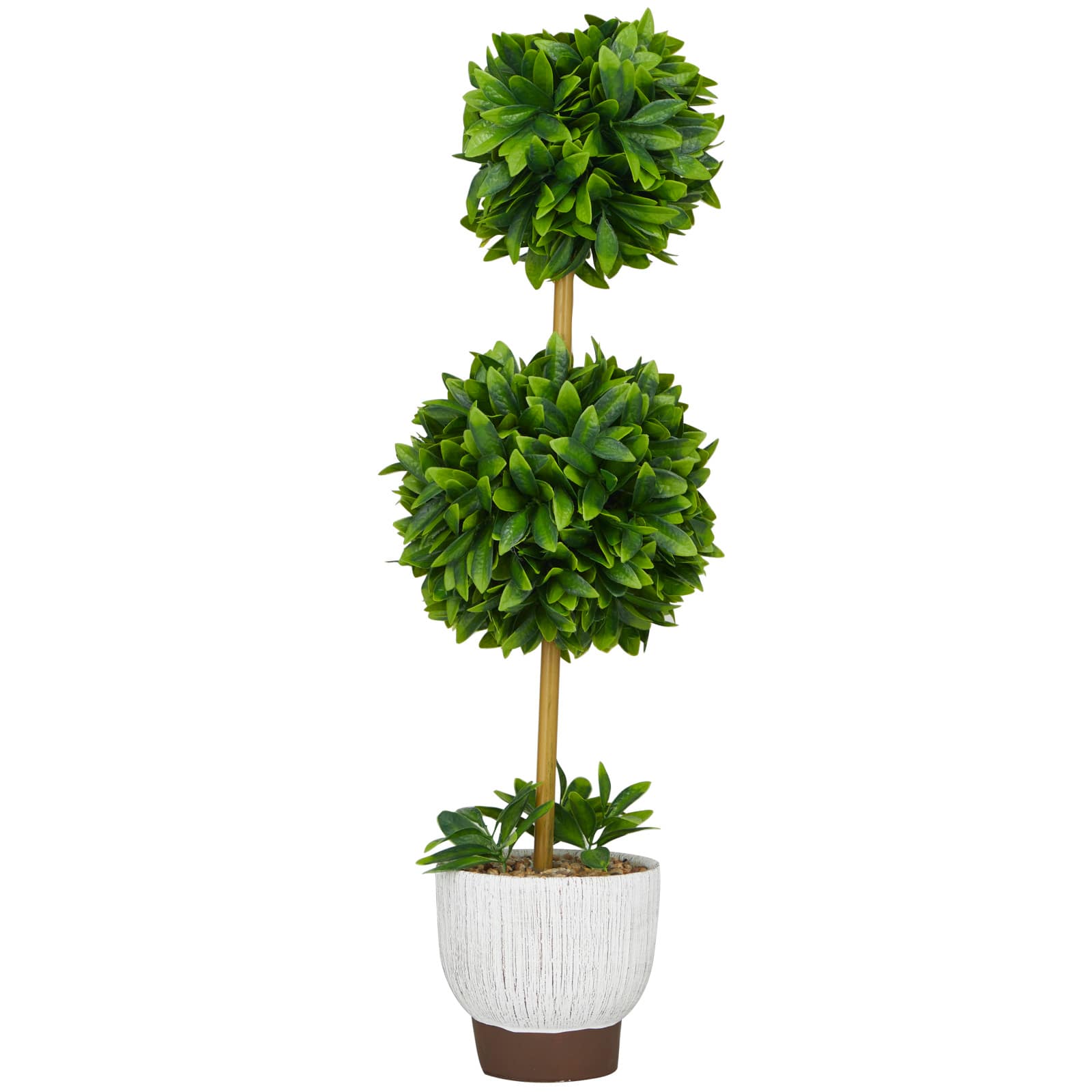 2ft. Green Boxwood Ball Topiary Faux Foliage with White Cement Pot