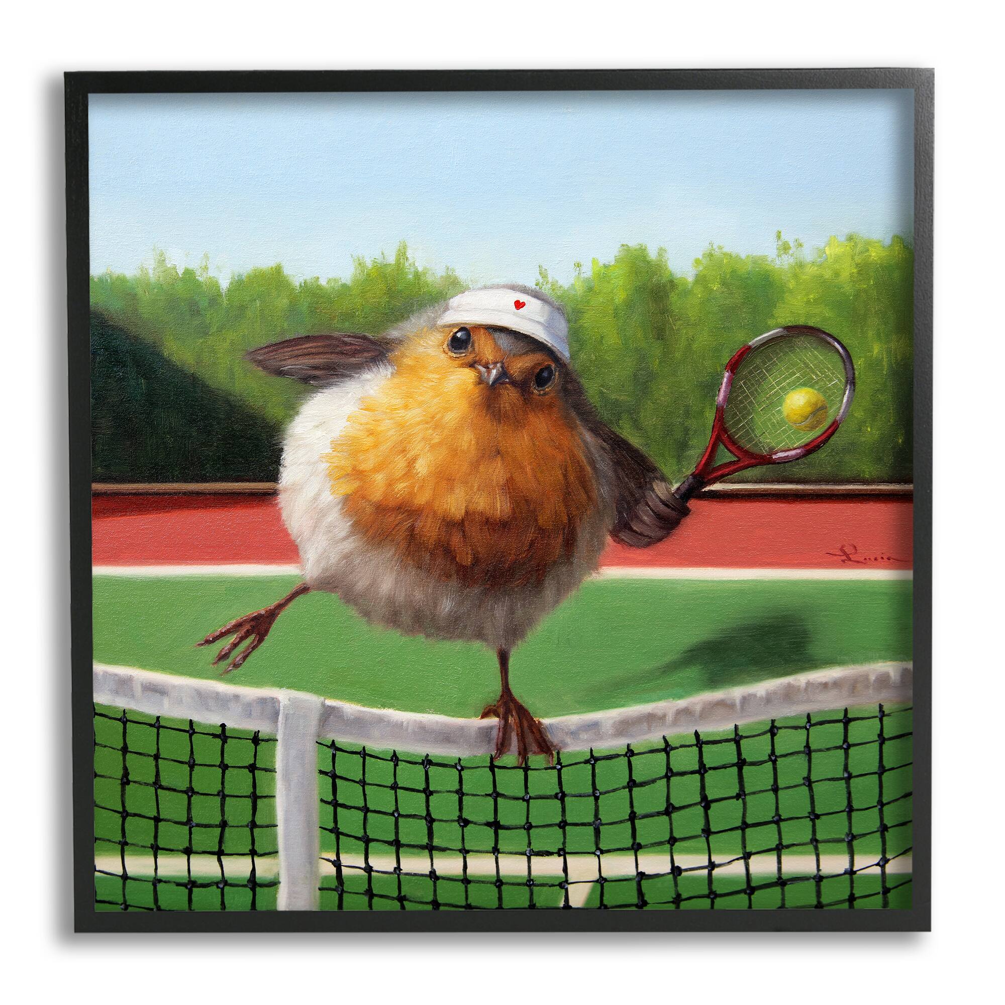 Stupell Industries European Robin Playing Tennis Clear Summer Sky Framed Wall Art