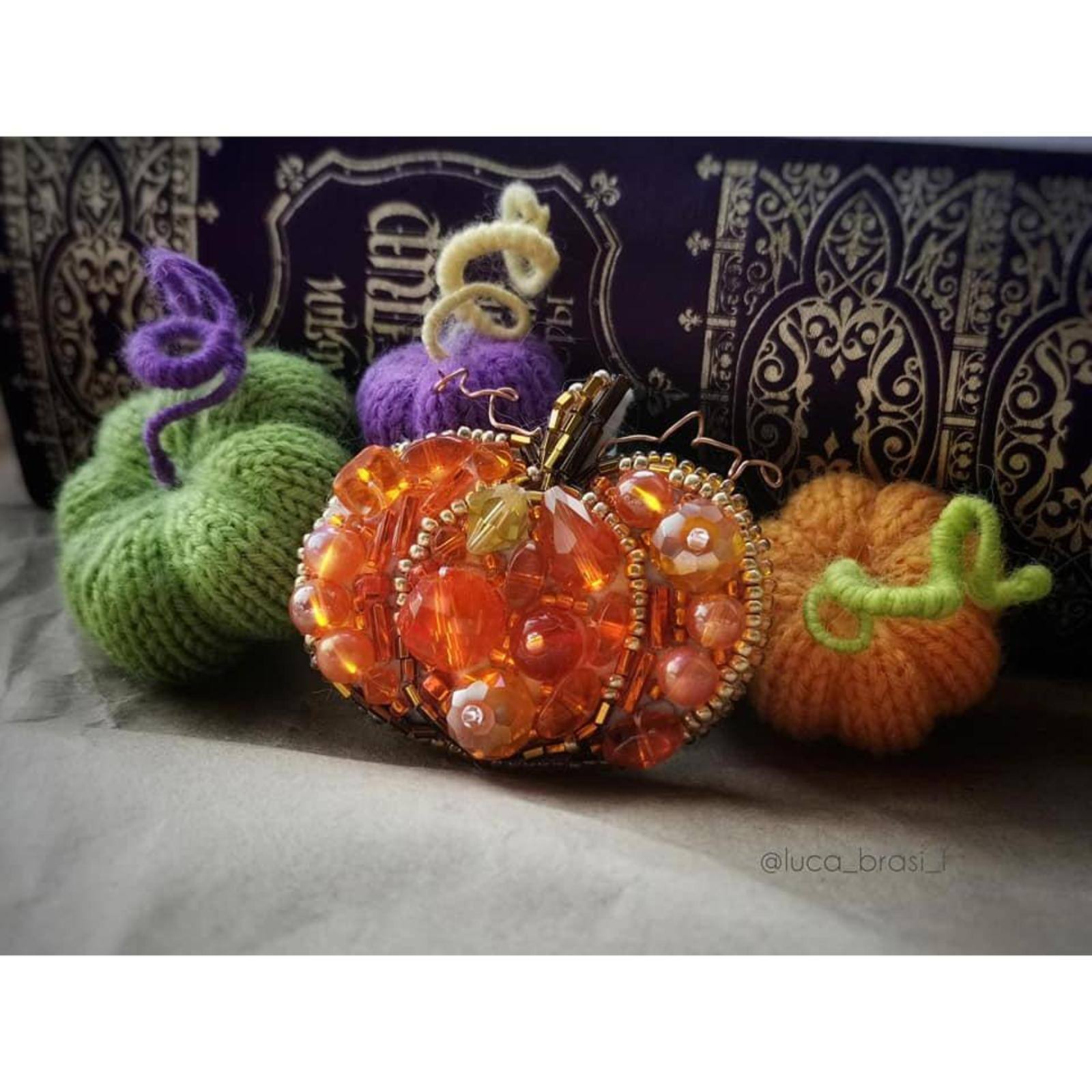 Crystal Art Beadwork Kit For Creating Broоch Pumpkin