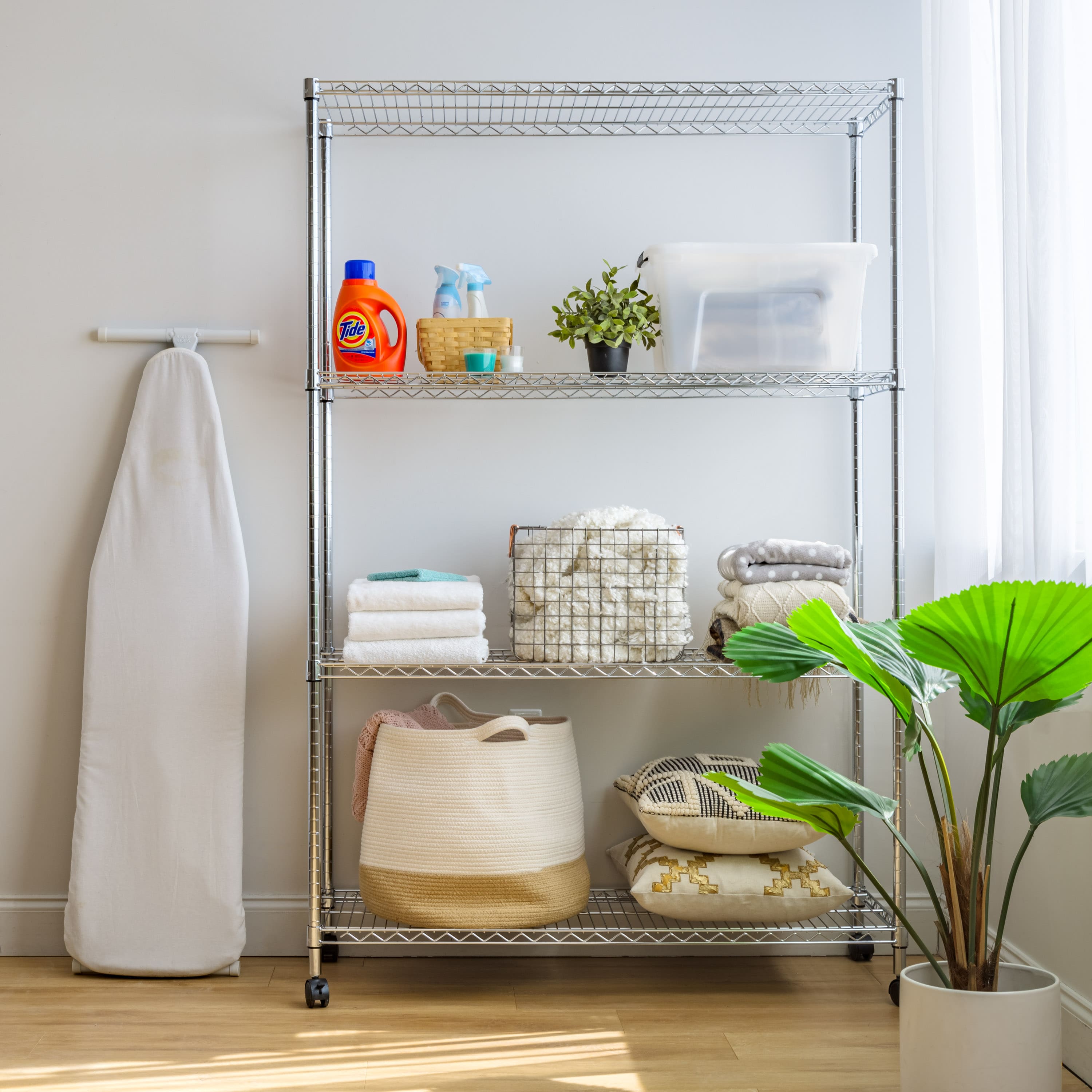 Iris&#xAE; 73.5&#x22; Silver 4-Tier Rolling Wire Rack Shelf