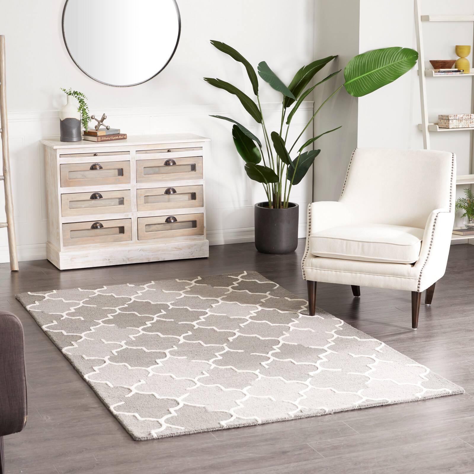 Gray Wool Modern Hand Hooked Rug, 5ft. x 8ft.