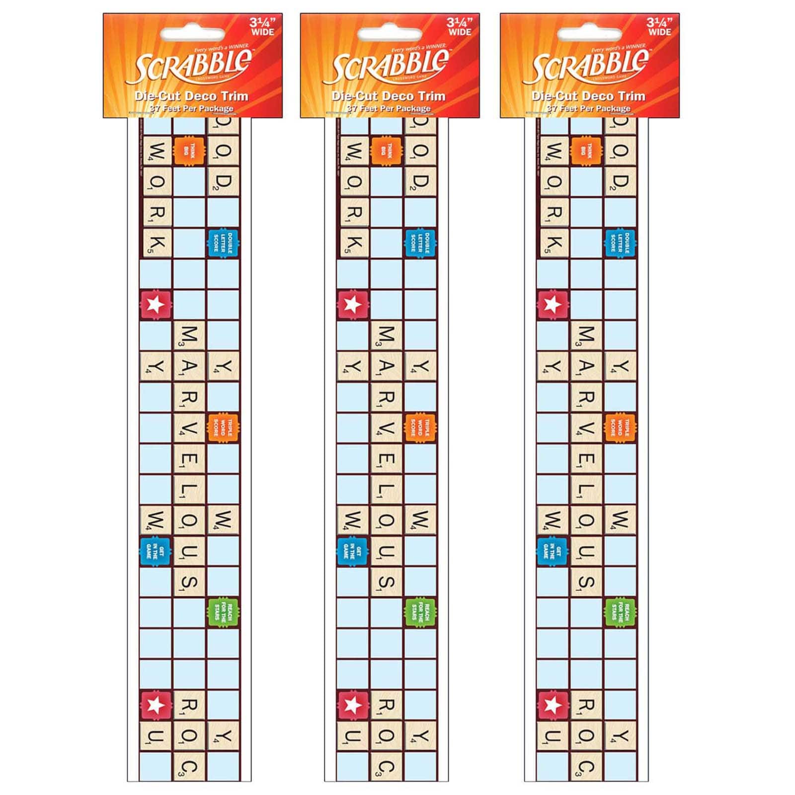 Eureka® Scrabble™ Letters Extra Wide Die Cut Deco Trim®, 111ft.