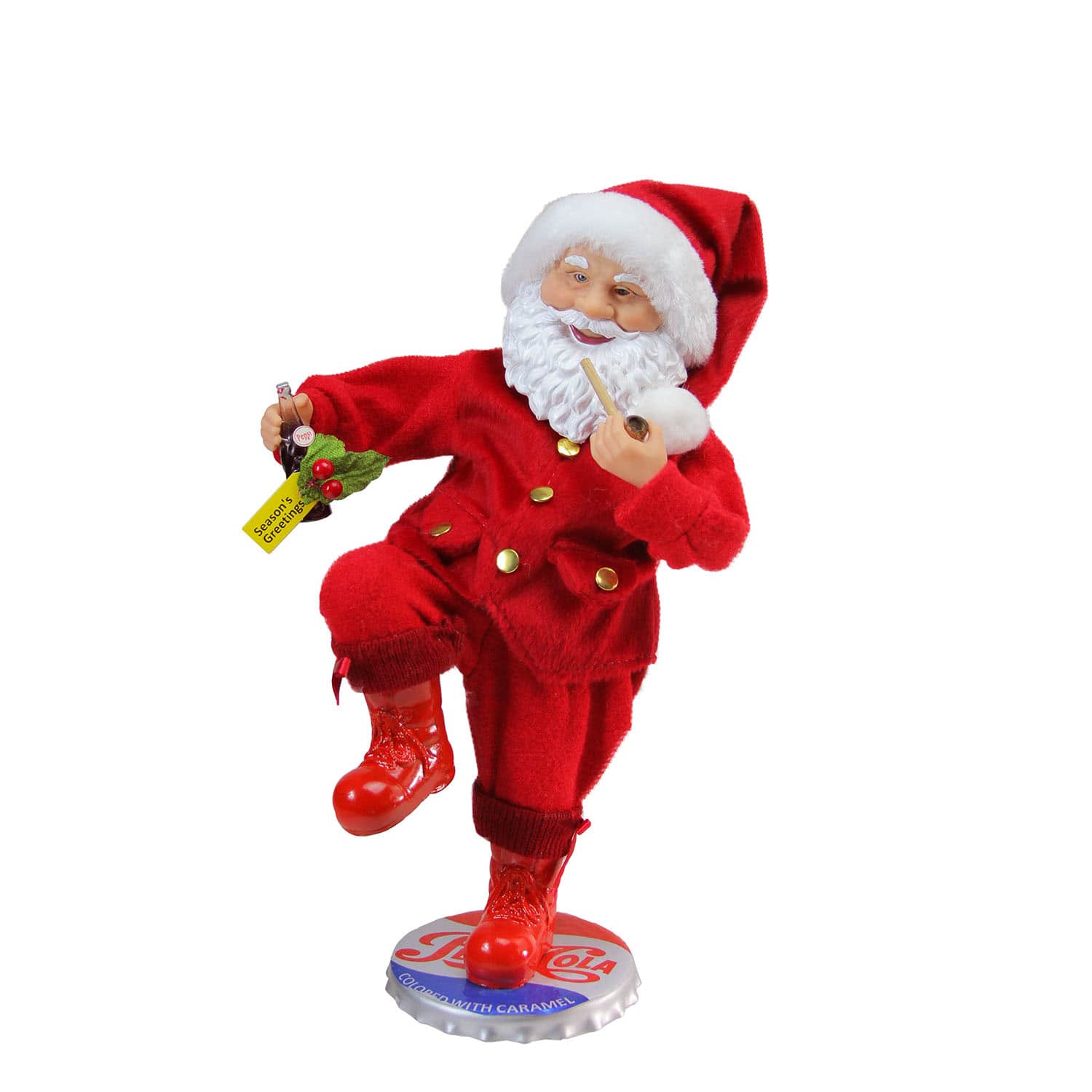 12&#x22; Red &#x26; White Santa Claus Standing on Pepsi-Cola Bottle Cap Christmas Figurine
