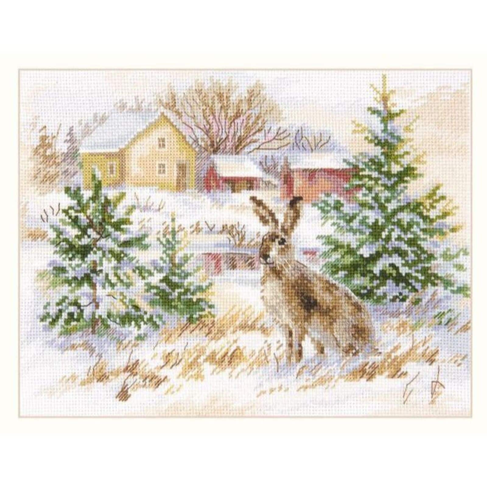 Alisa Winter Day Brown Hare Cross Stitch Kit