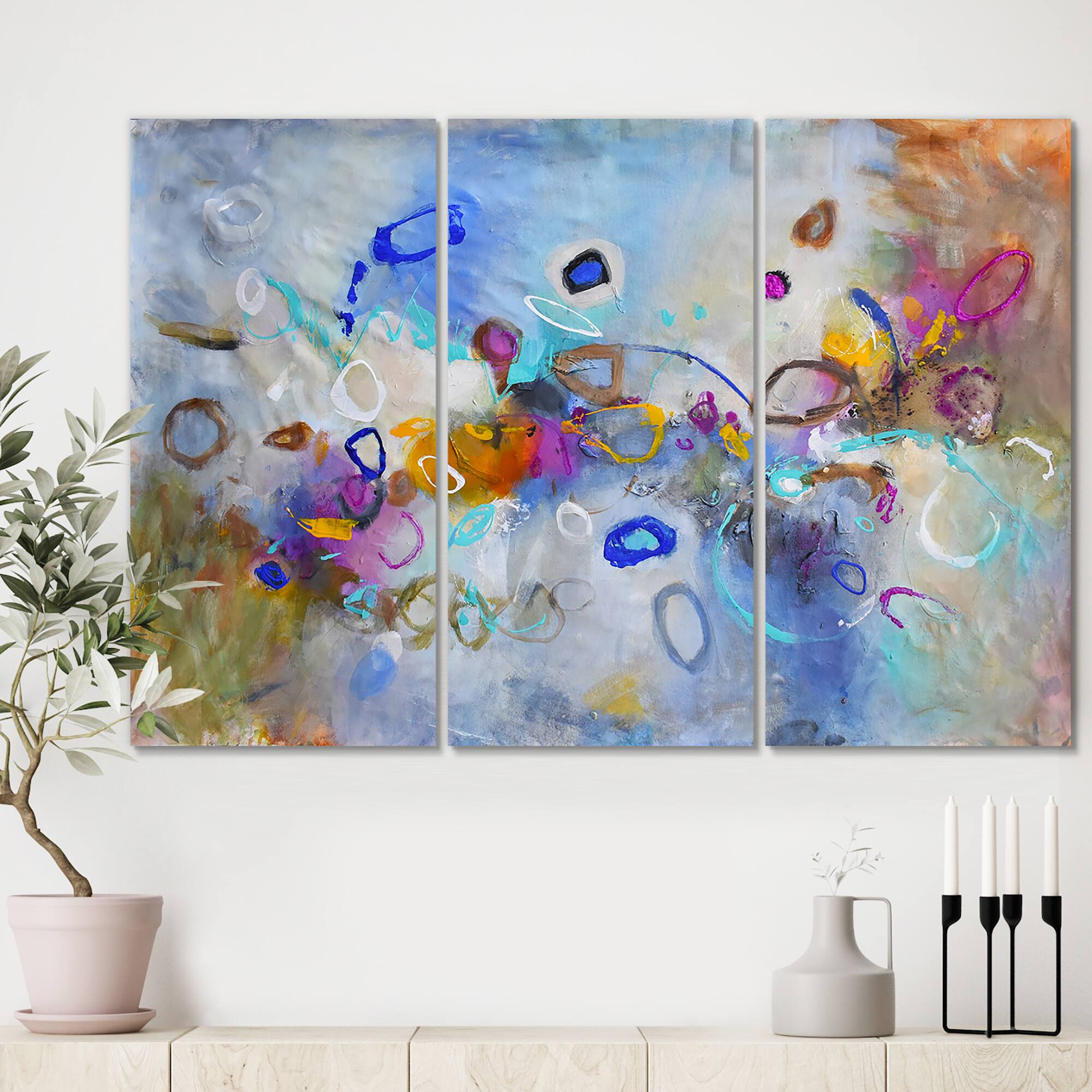 Designart - Energetic Dance Of Yellow And Blue - Modern Gallery-wrapped Canvas