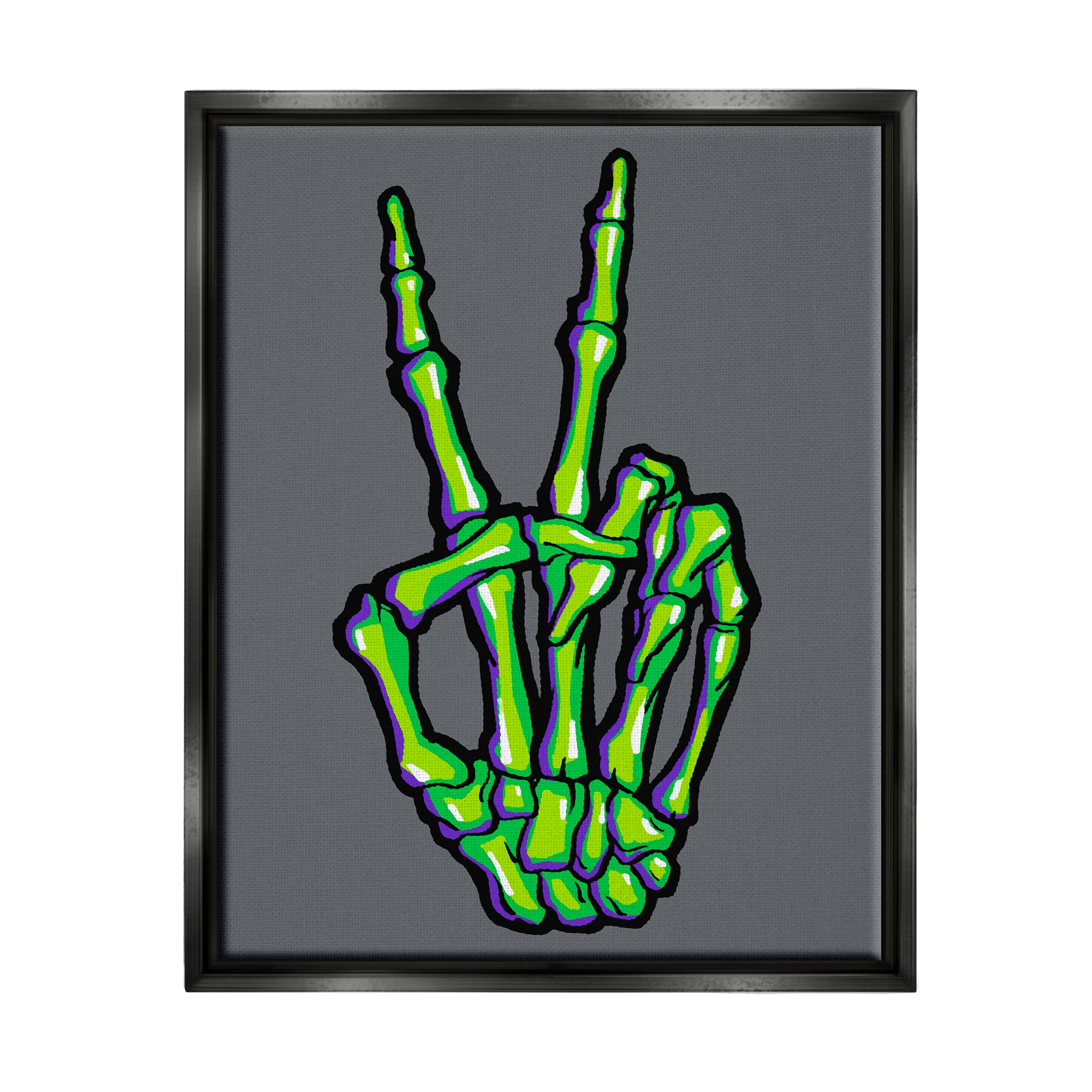 Stupell Industries Green Skeleton Peace Hand Framed Floater Canvas