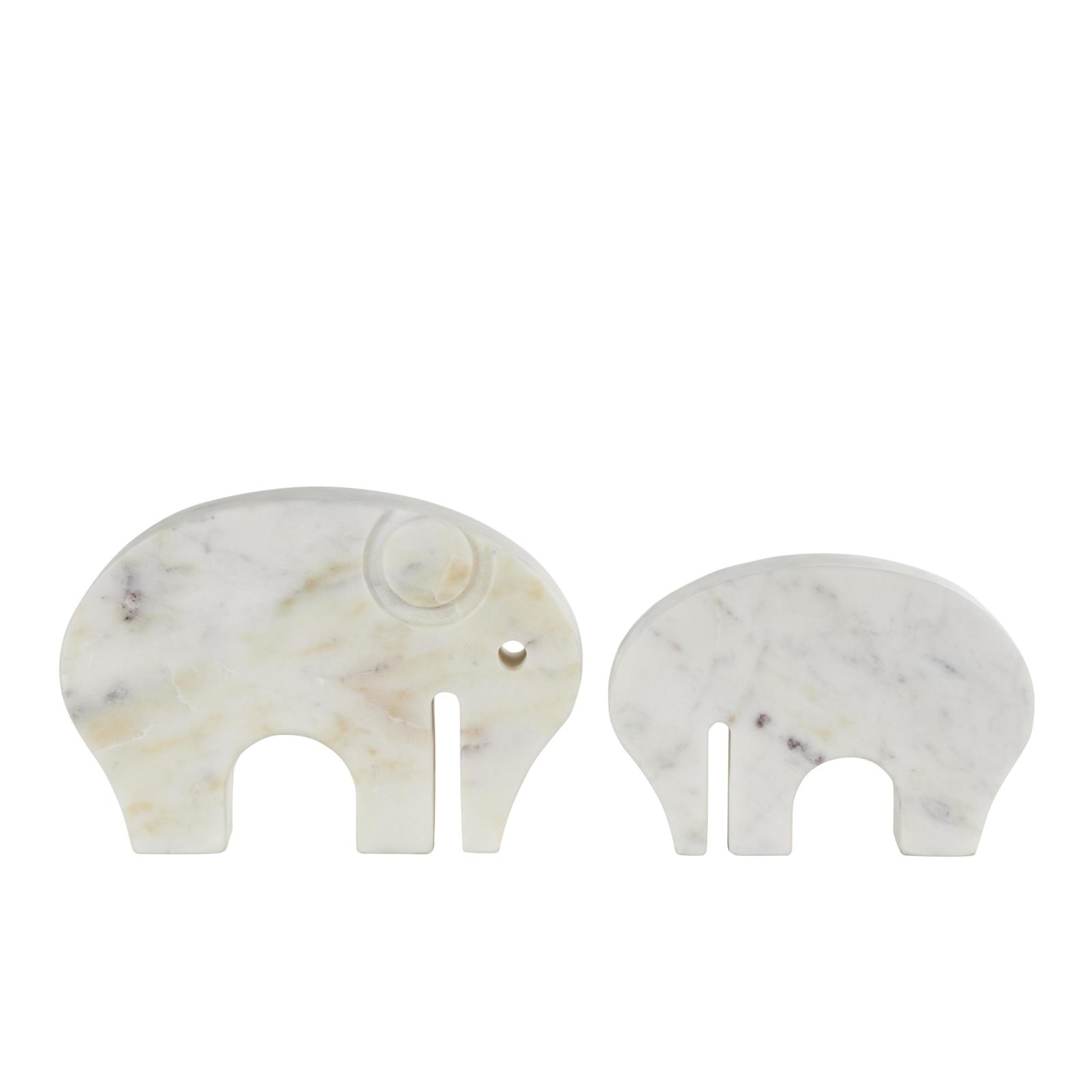 White & Gray Rounded Abstract Marble Elephant Sculpture Set