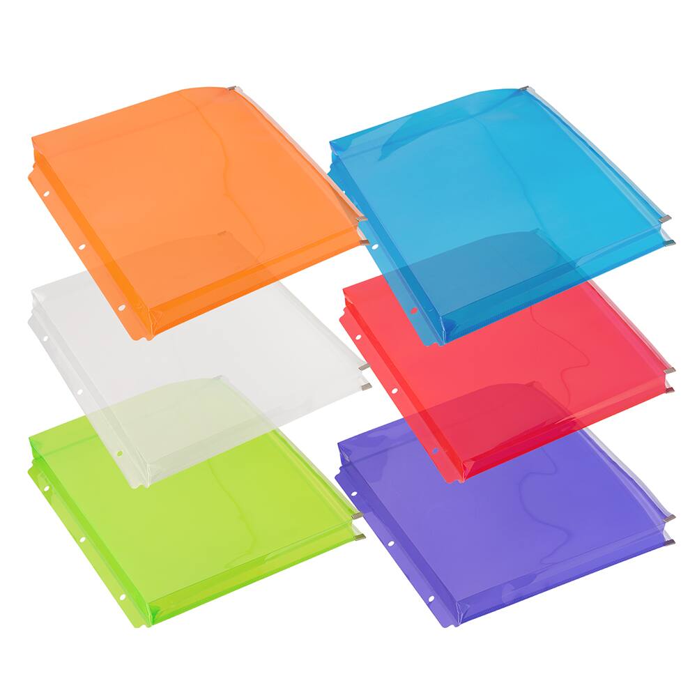 JAM Paper 9.75" x 13" Assorted Zip Closure 3-Hole Punch Plastic Envelopes, 6ct.
