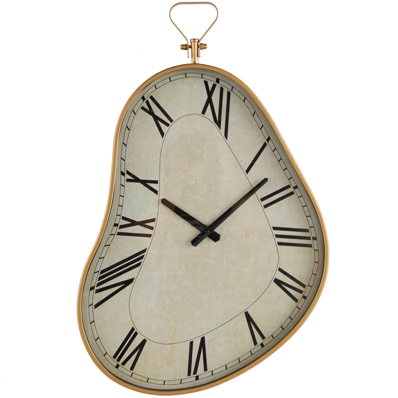 25" x 17" White Metal Wavy Decorative Wall Clock with Gold Frame & Black Accents