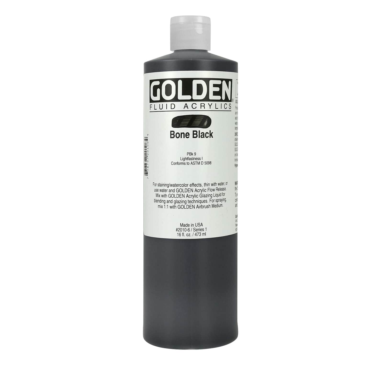 Golden Fluid Acrylics, 16 oz Paint in Bone Black