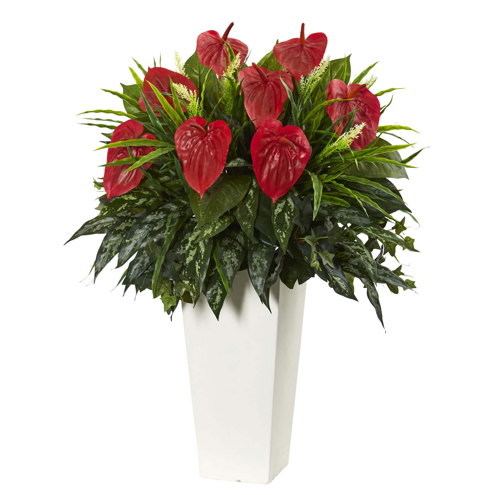 Mixed Anthurium Artificial Plant in White Tower Vase