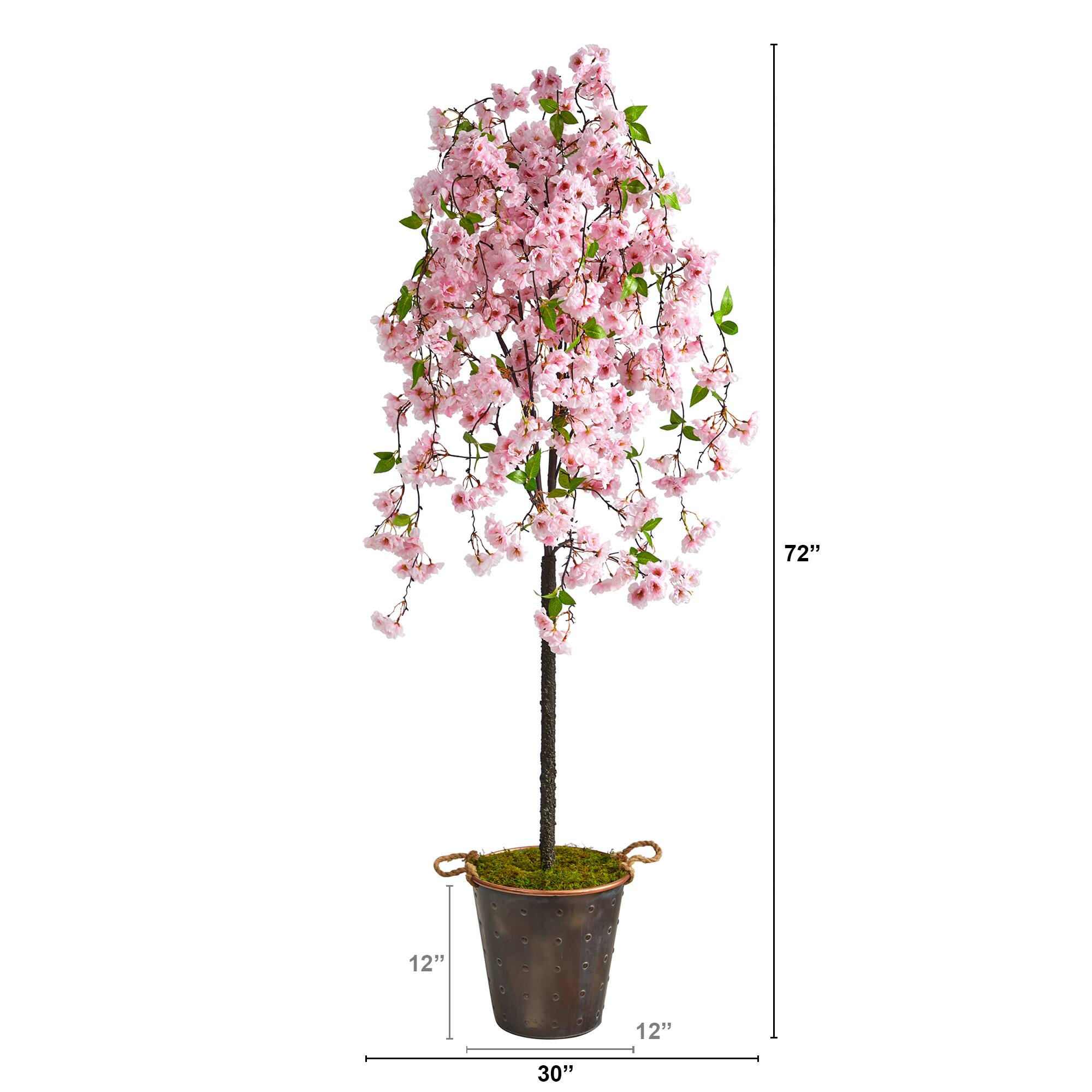 6ft. Cherry Blossom Artificial Tree in Decorative Metal Pail with Rope