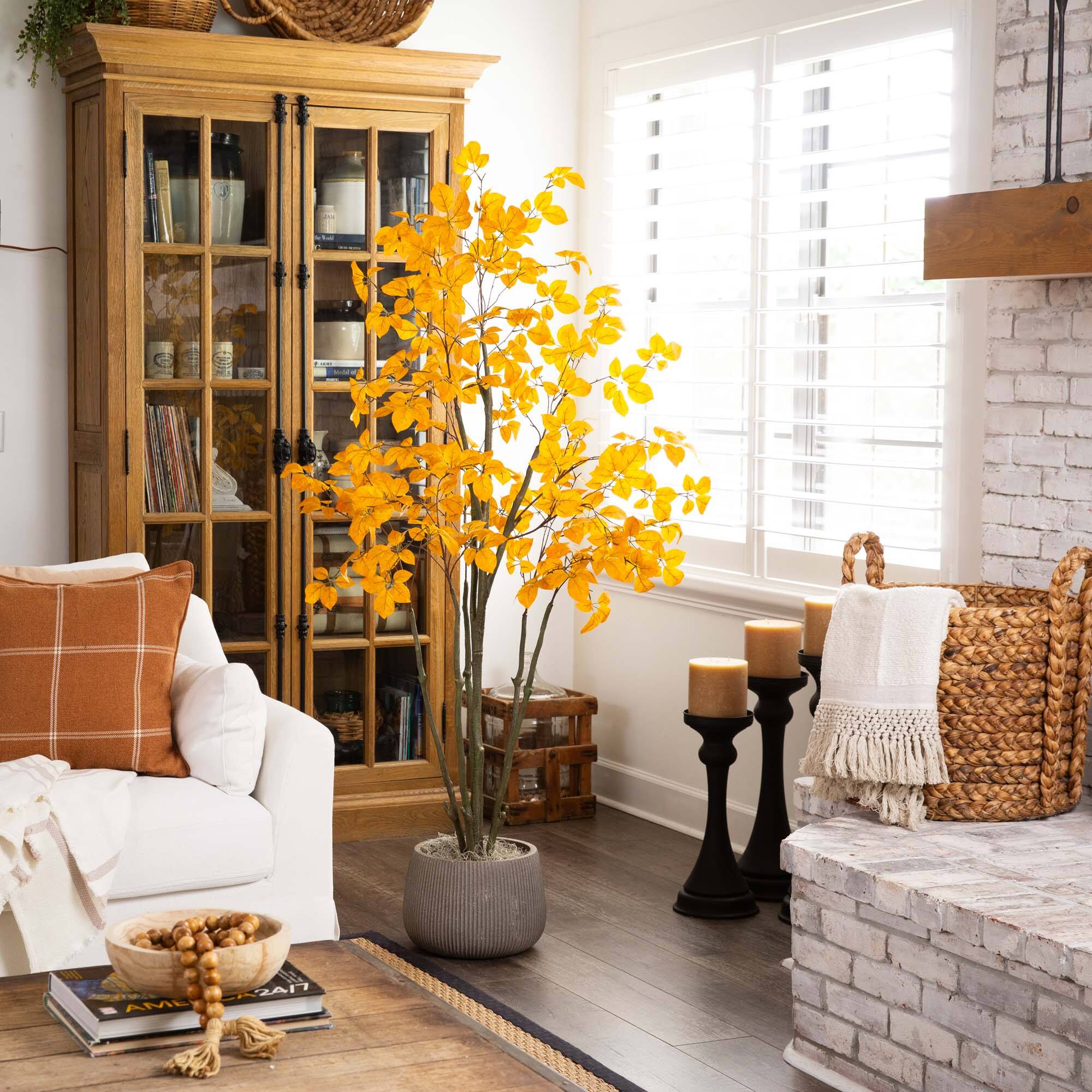 6ft. Orange Autumn Oyama Magnolia Artificial Potted Tree