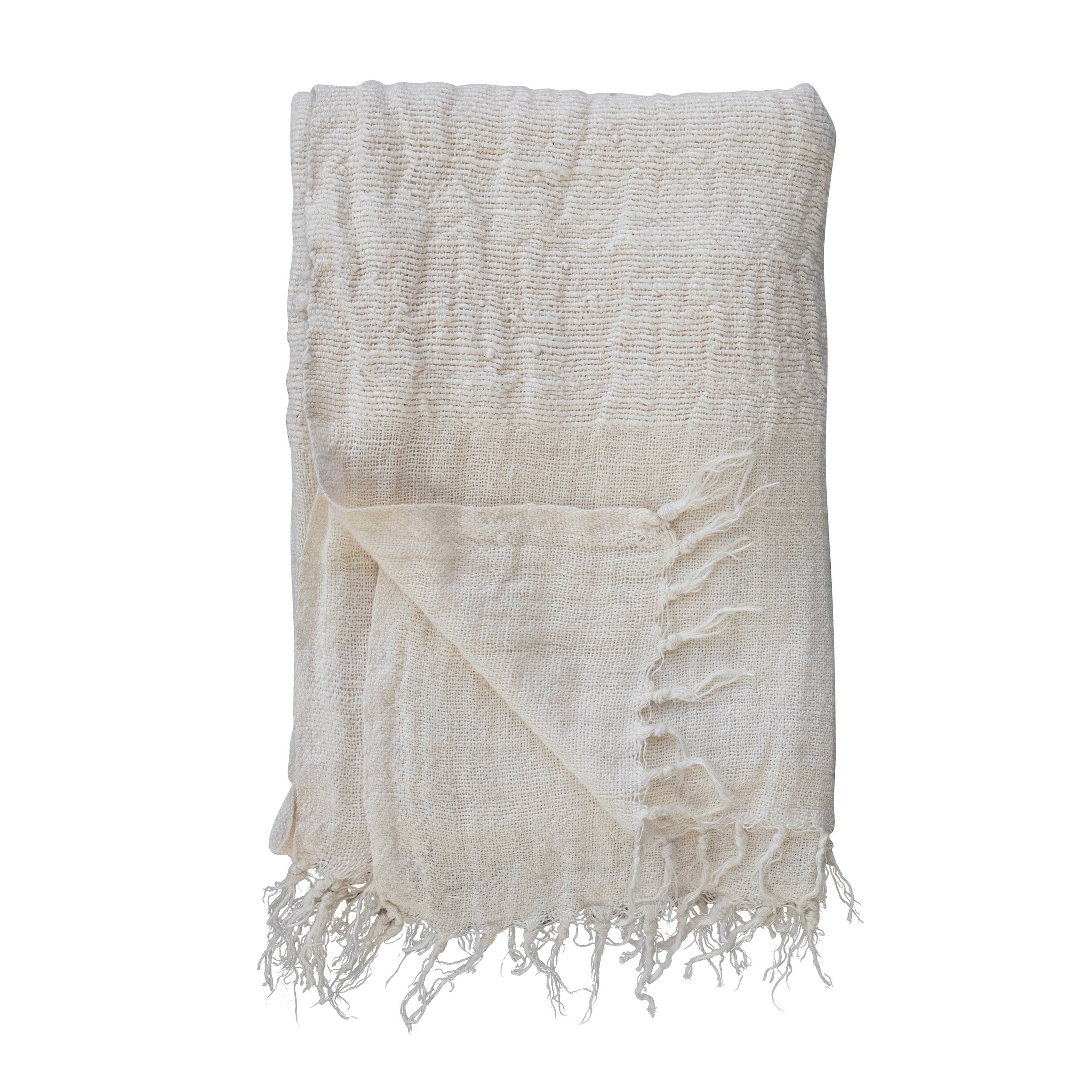 Hello Honey® Cream & Natural Stripes & Fringe Woven Linen Throw Blanket