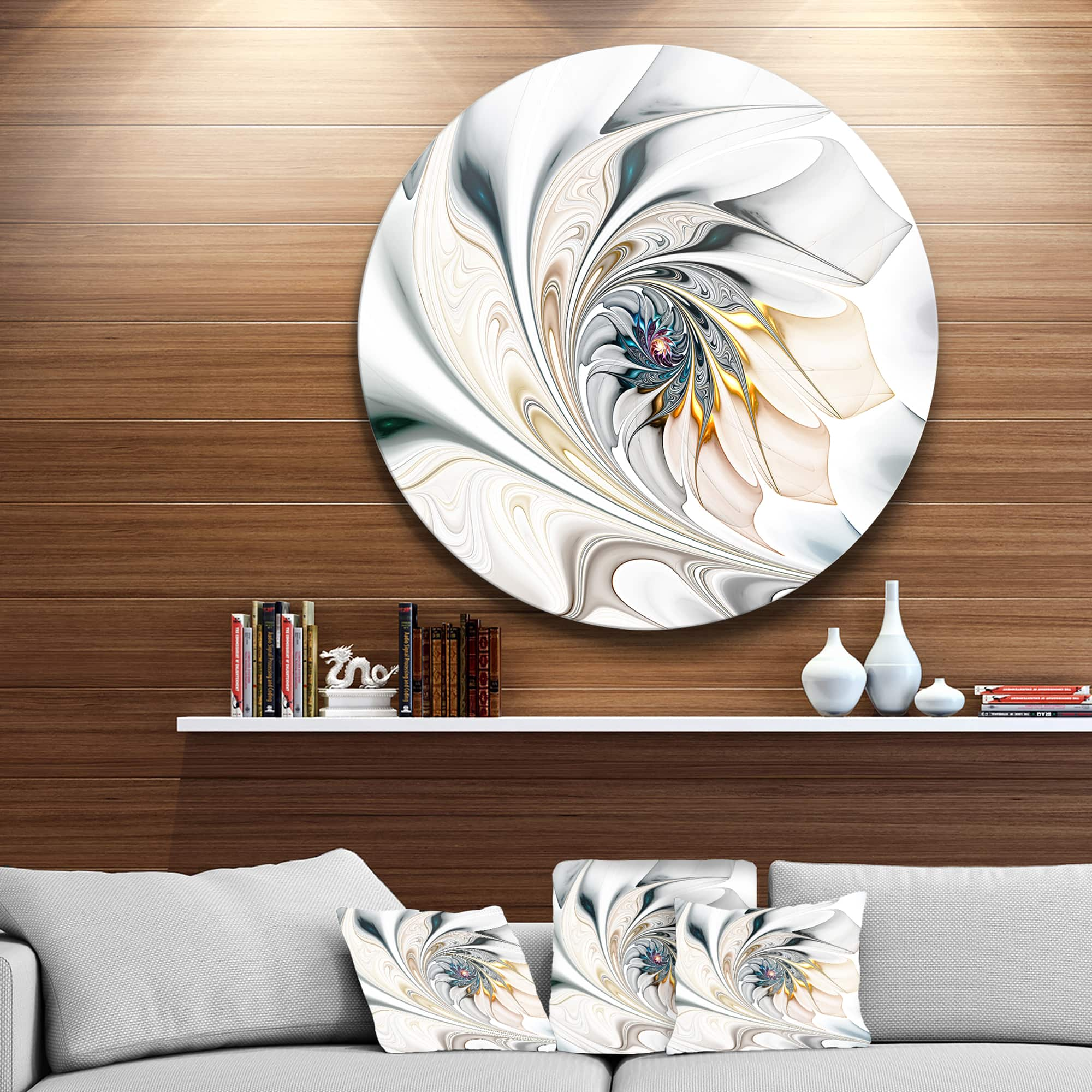 Designart White Floral Stained Glass Large Metal Circle Wall Art