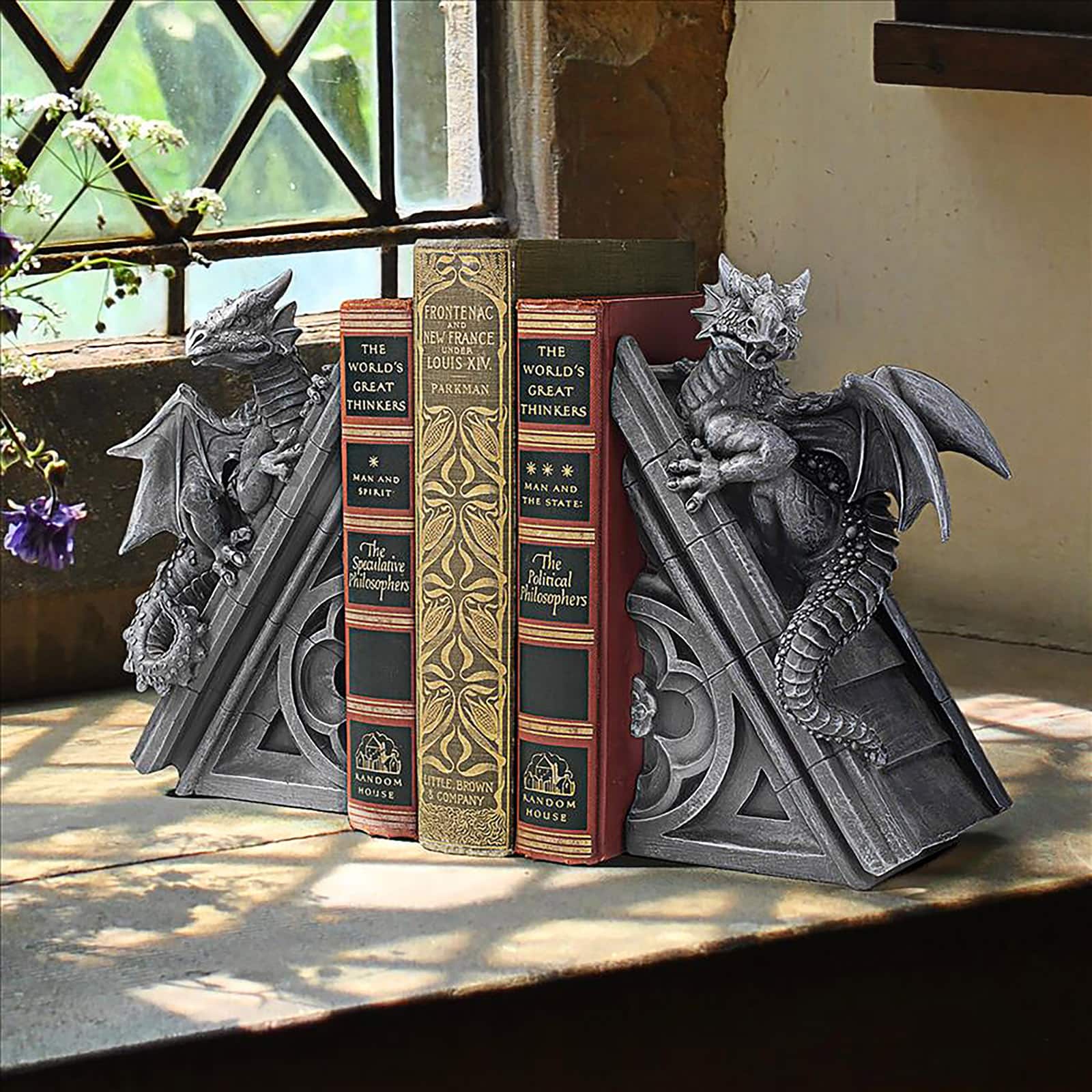 Design Toscano 8&#x22; Gothic Castle Dragons Sculptural Bookend Set