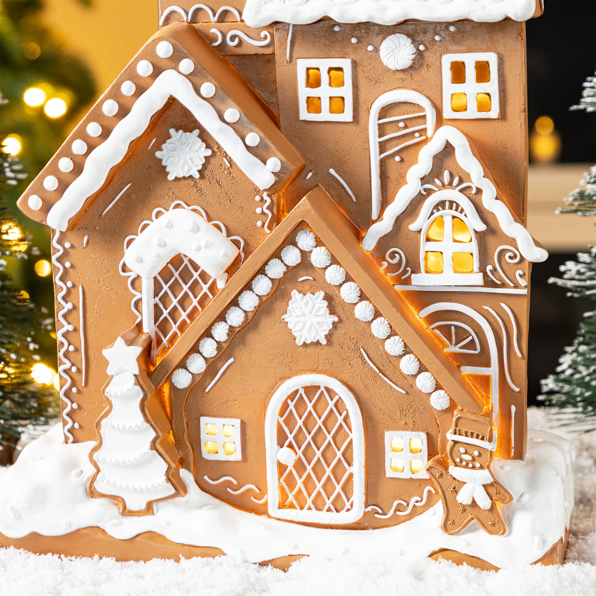 Glitzhome® 17.75" Christmas Lighted Resin Gingerbread House Table Decor