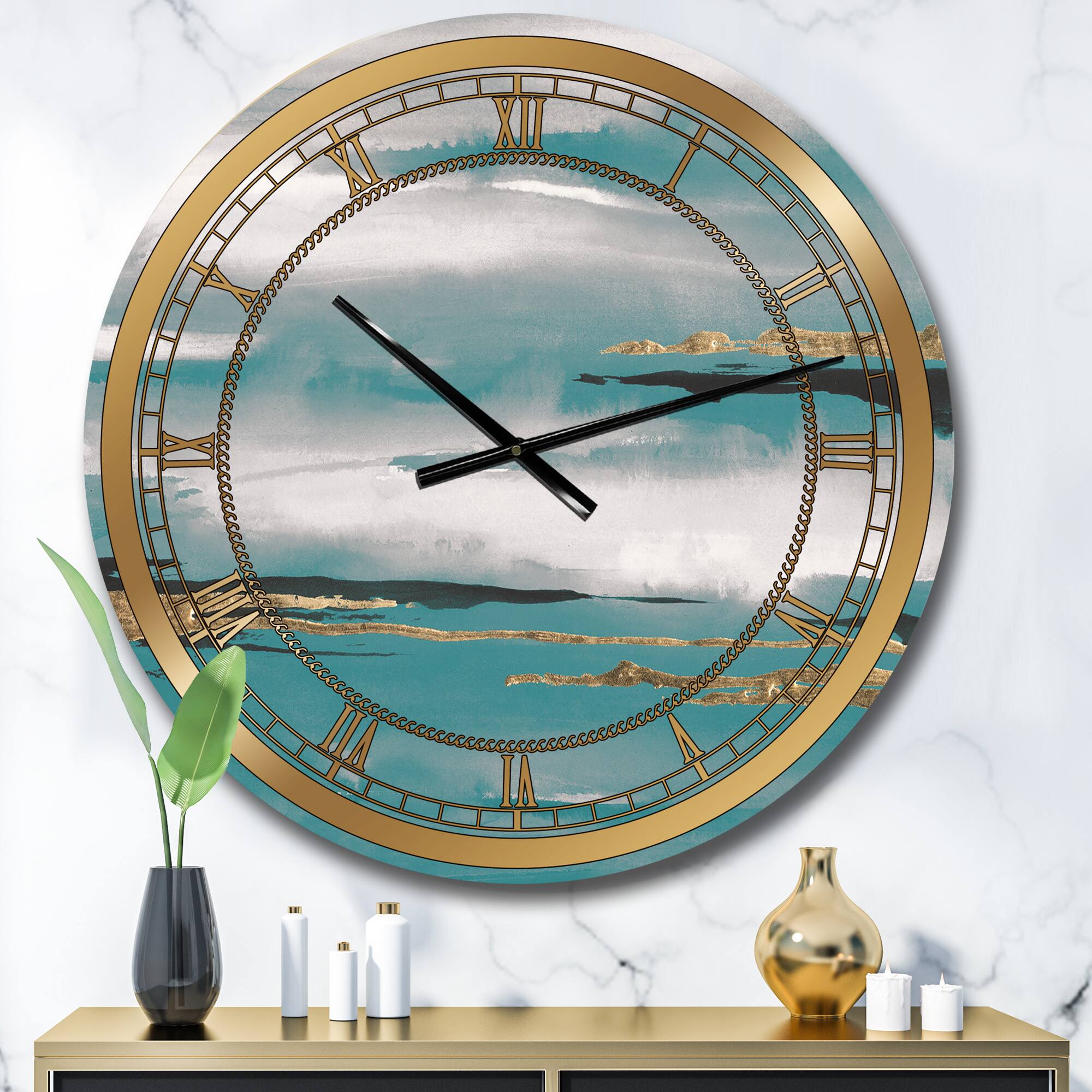 Designart Teal Watercolor II Glam Wall Clock