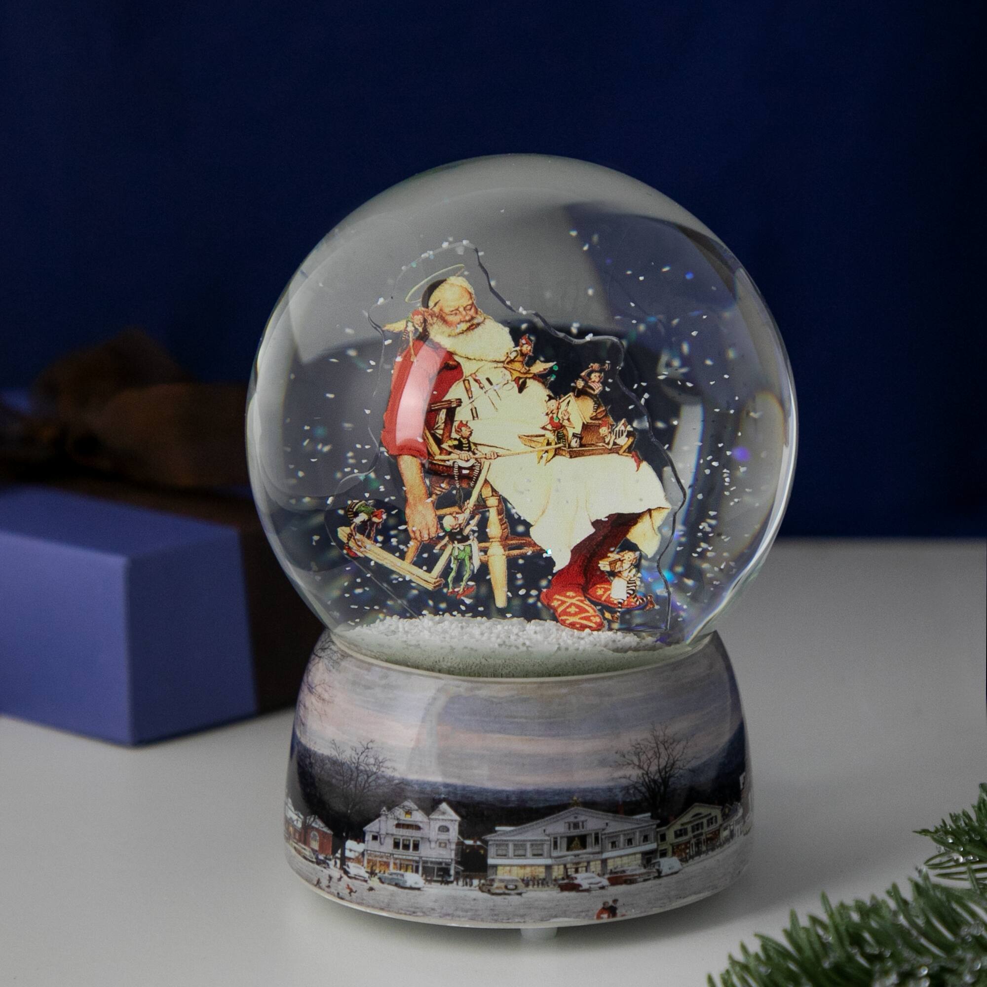 6.5" Norman Rockwell Santa and His Helpers Christmas Snow Globe