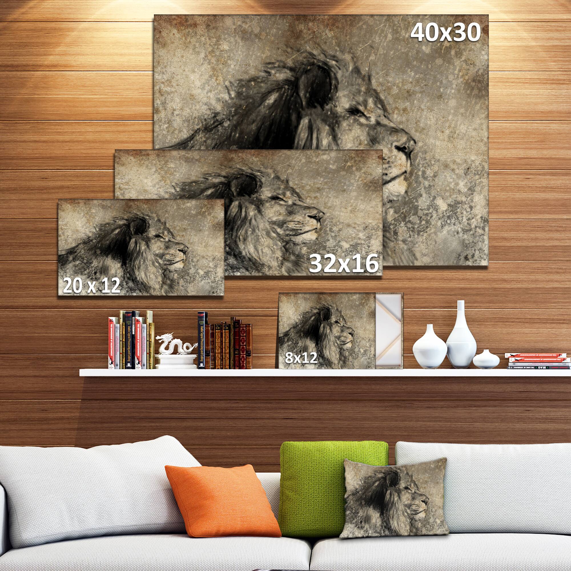 Designart - Lion in Sepia - Animal Canvas Art Print