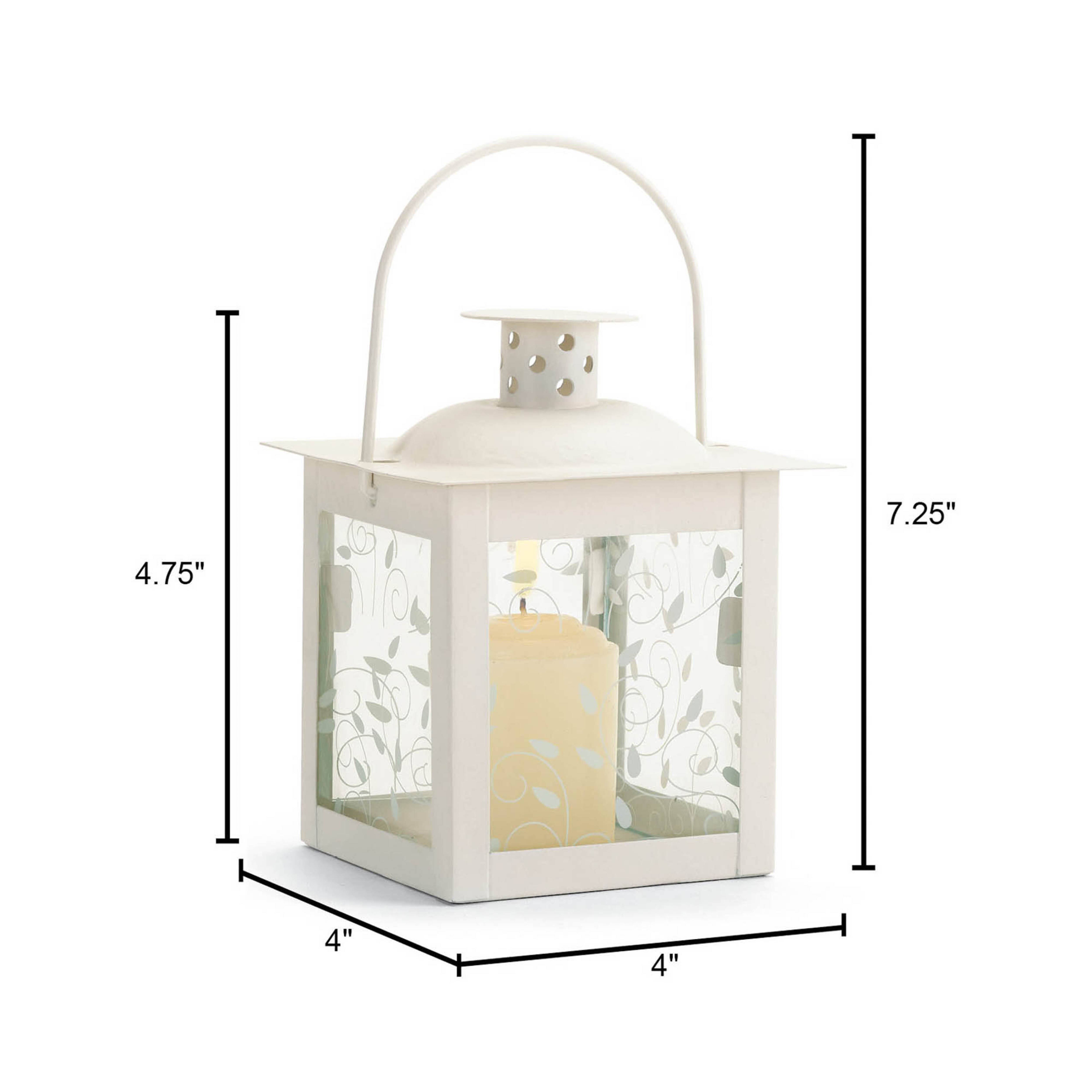 4.75" Small White Square Candle Lantern with Leaves