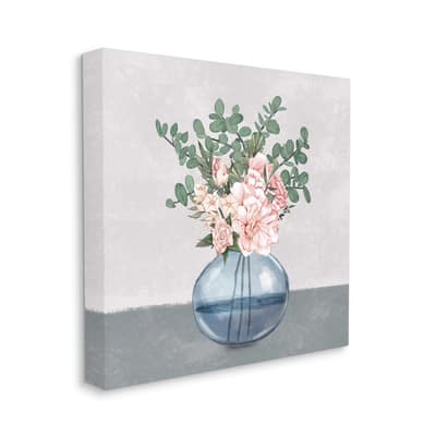 Stupell Industries Pink Rose Bouquet in Soft Blue Vase Canvas Wall Art in Gray | 36" x 36" | Michaels®