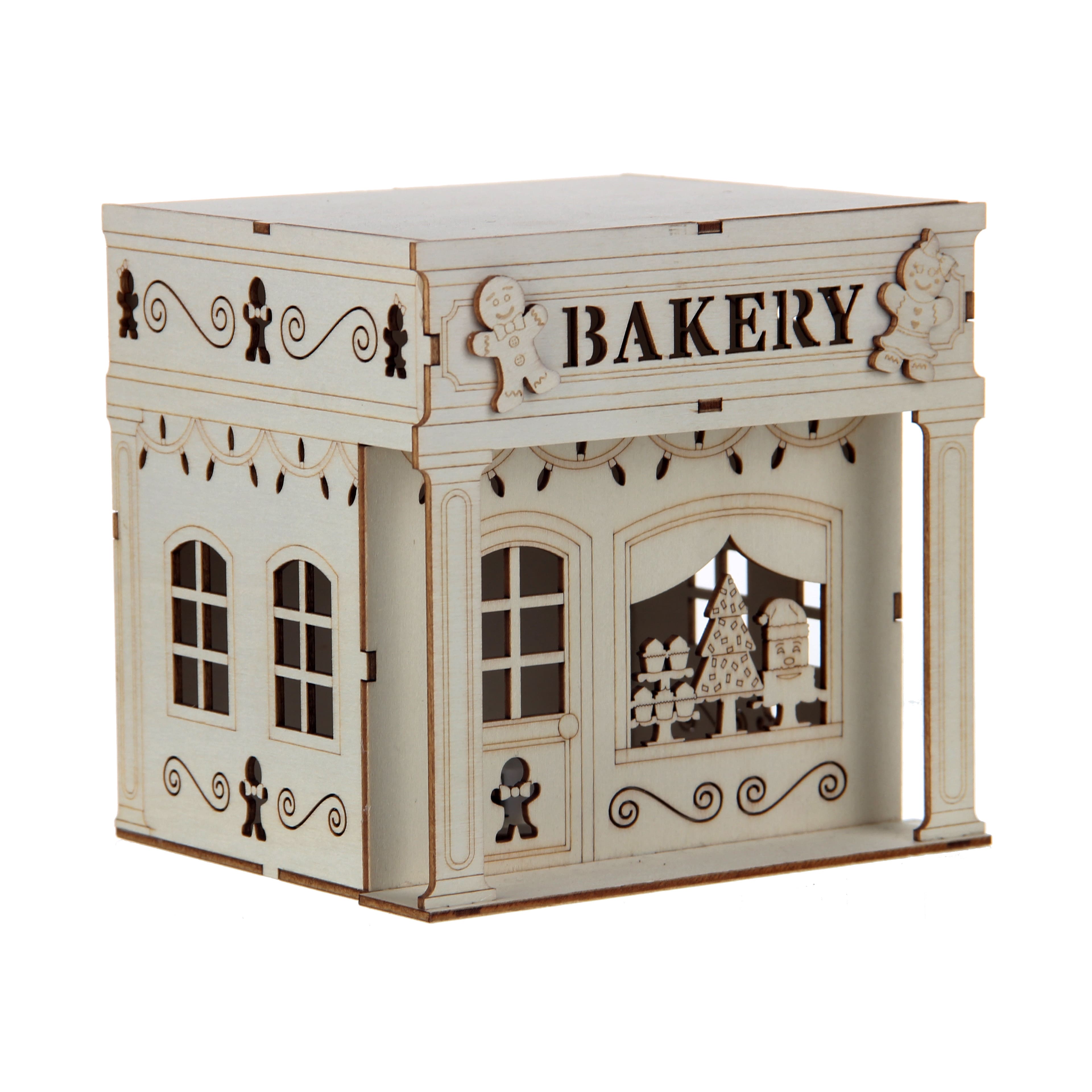 5.5&#x22; DIY Villages Bakery LED Wood D&#xE9;cor by Make Market&#xAE;
