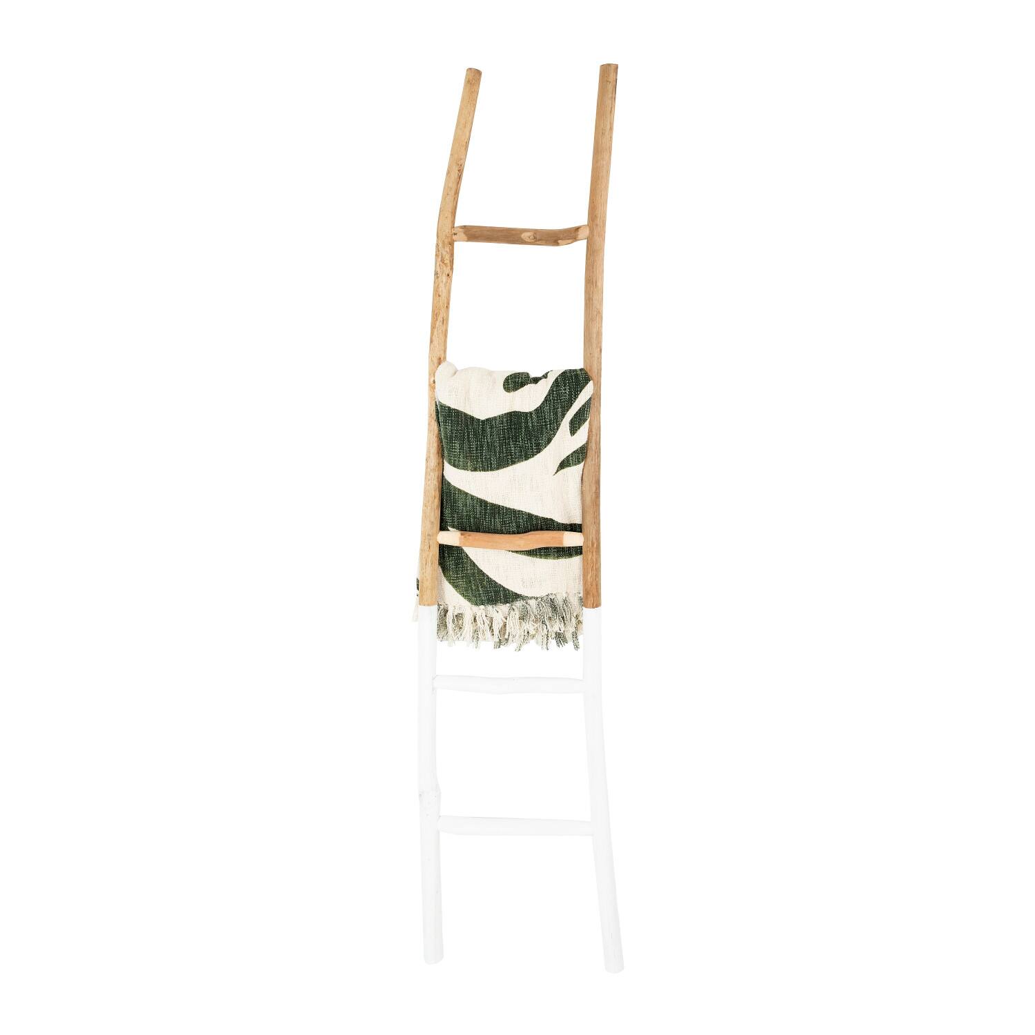 Hello Honey&#xAE; 6ft. Natural &#x26; White Boho Wood Decorative Blanket Ladder