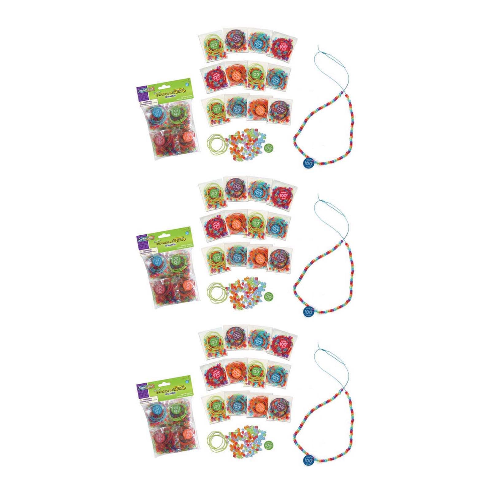 Creativity Street® 100 Days of School Assorted Sized Bead Kit, 3 Packs of 12 Kits