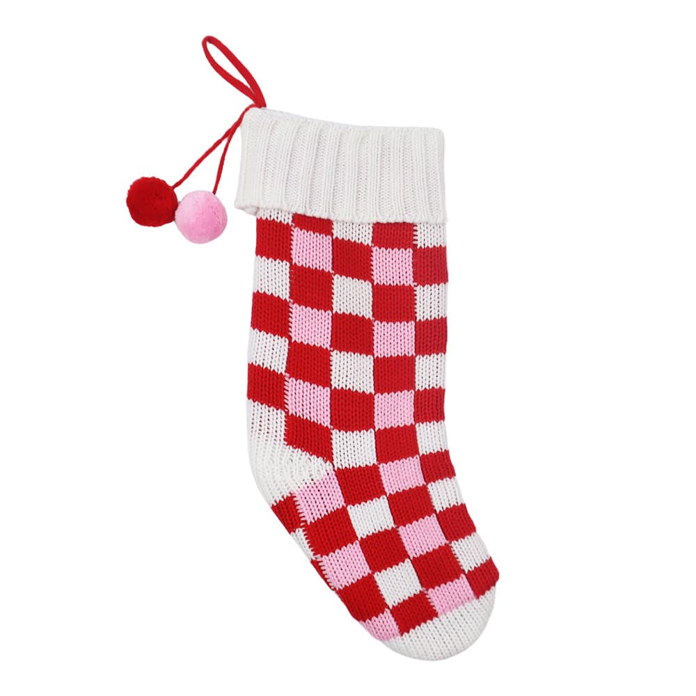 18.5&#x22; Pink &#x26; White Checker Knit Stocking by Ashland&#xAE;