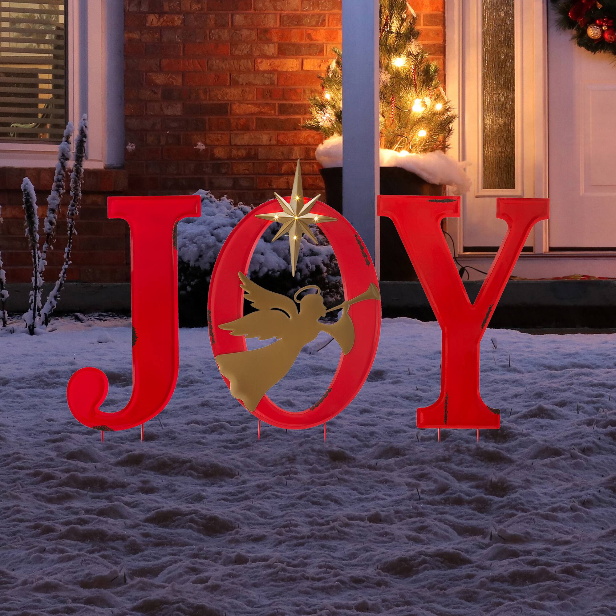 Glitzhome&#xAE; 3.5ft. LED Metal Joy Angel Yard Stake Set with Timer