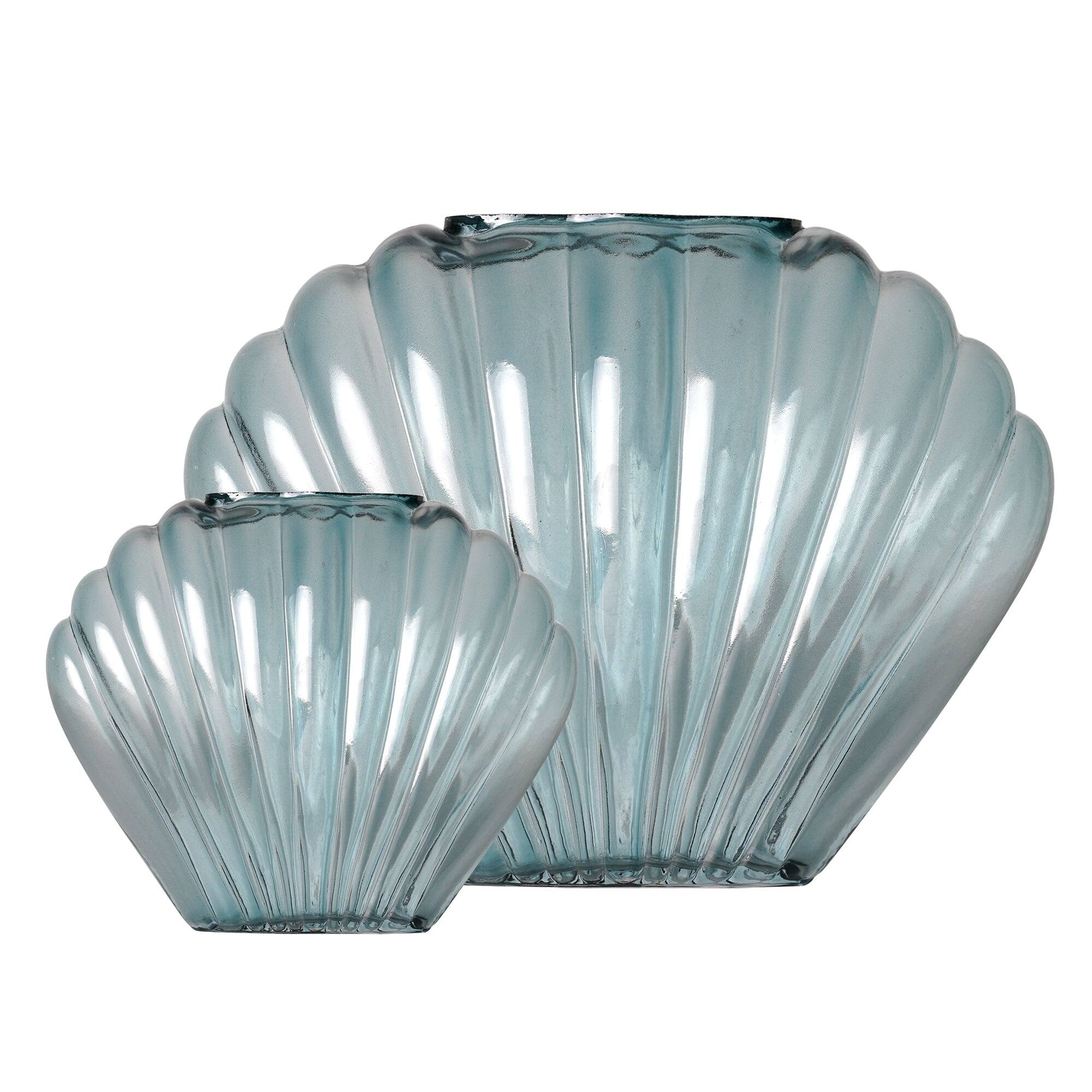 American Art Decor Sea Scallops Azure Glass Vase Set
