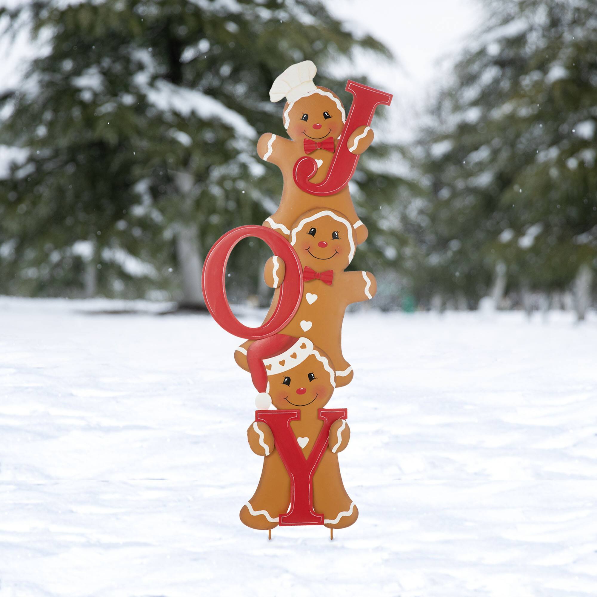Glitzhome® 46.75'' JOY Gingerbread Man Metal Yardstakes
