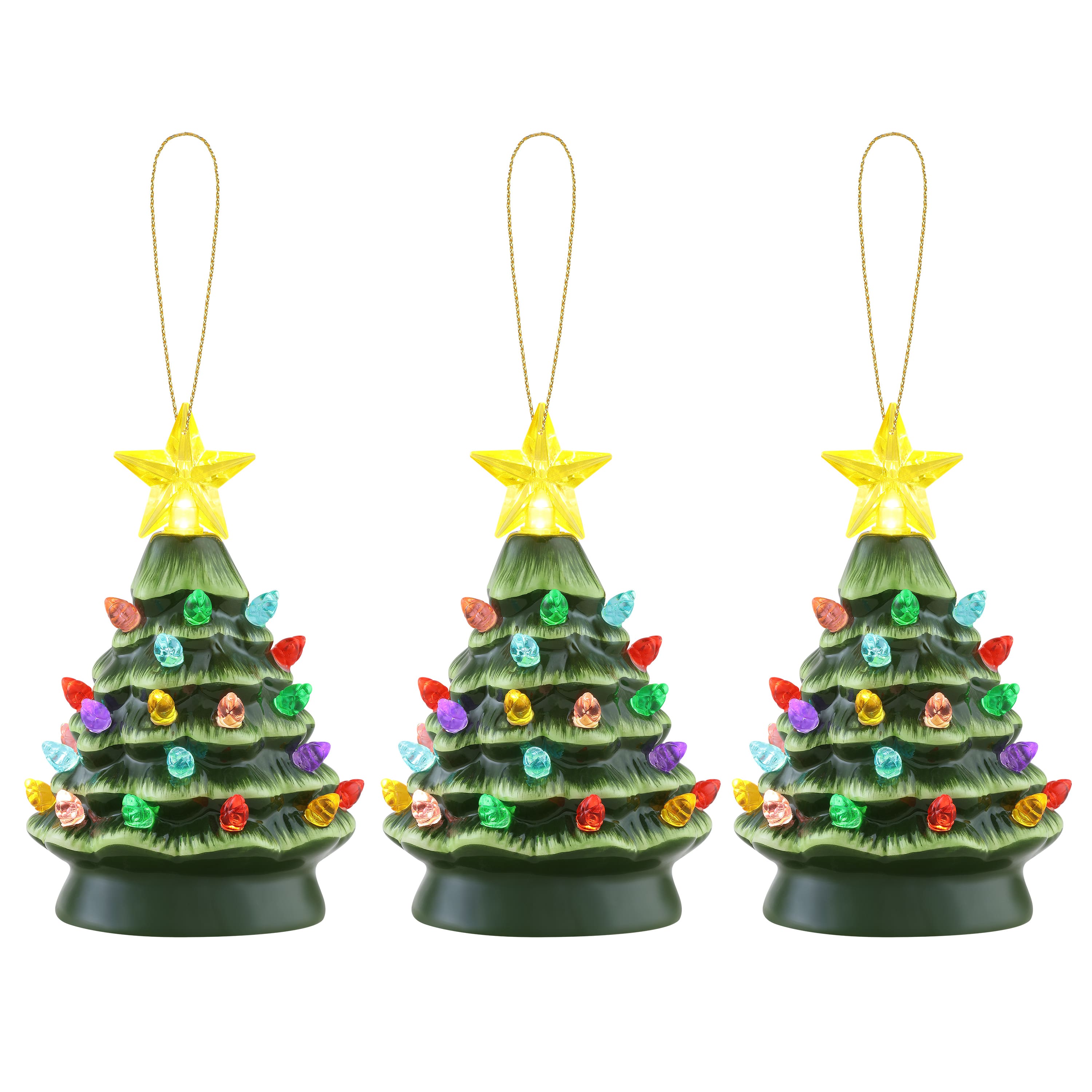5&#x22; LED Green Nostalgic Trees Figurine Set