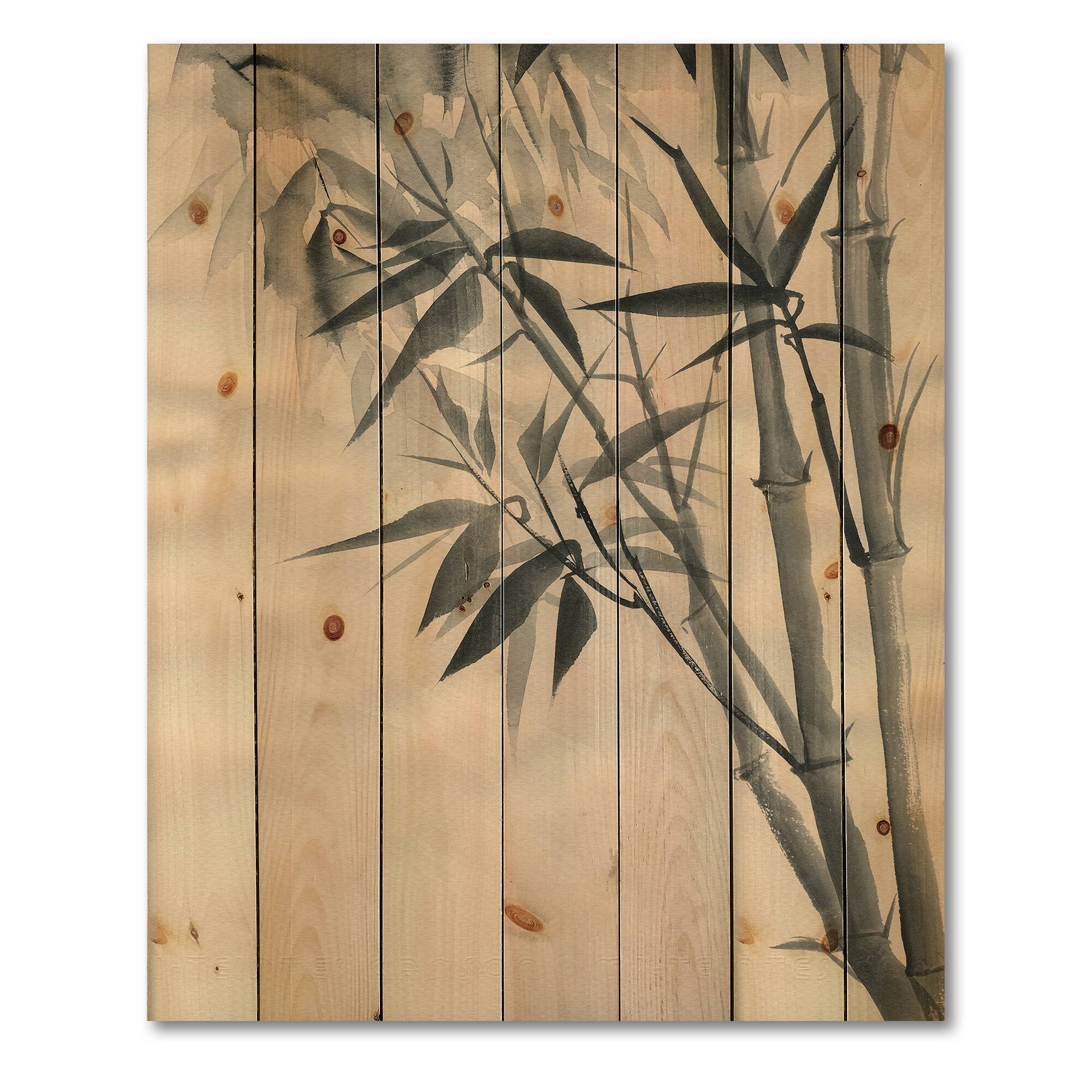 Designart - Vintage Monochrome Bamboo I - Traditional Print on Natural Pine Wood