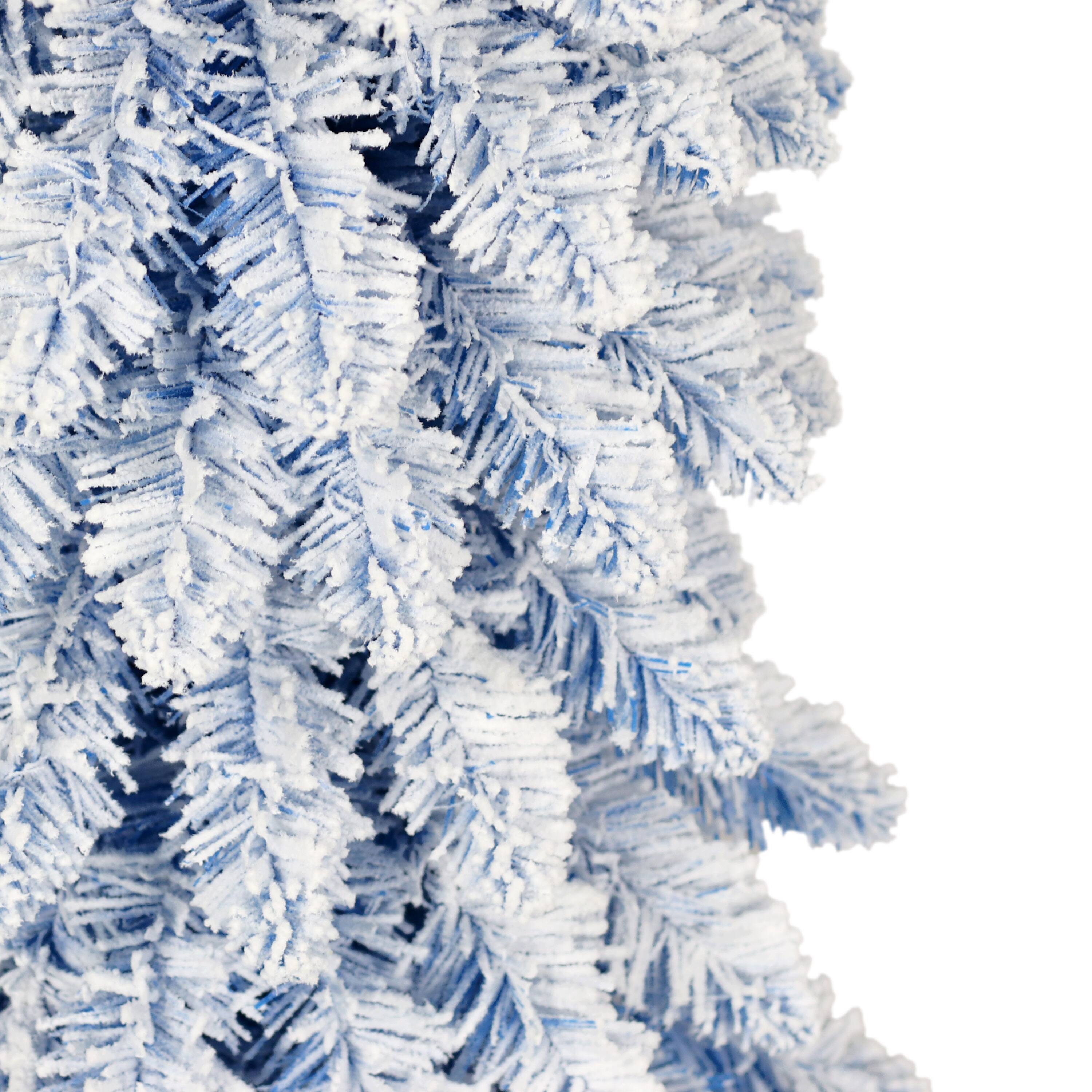 6ft. Pre-Lit Flocked Blue Artificial Alpine Pencil Christmas Tree, Clear Lights