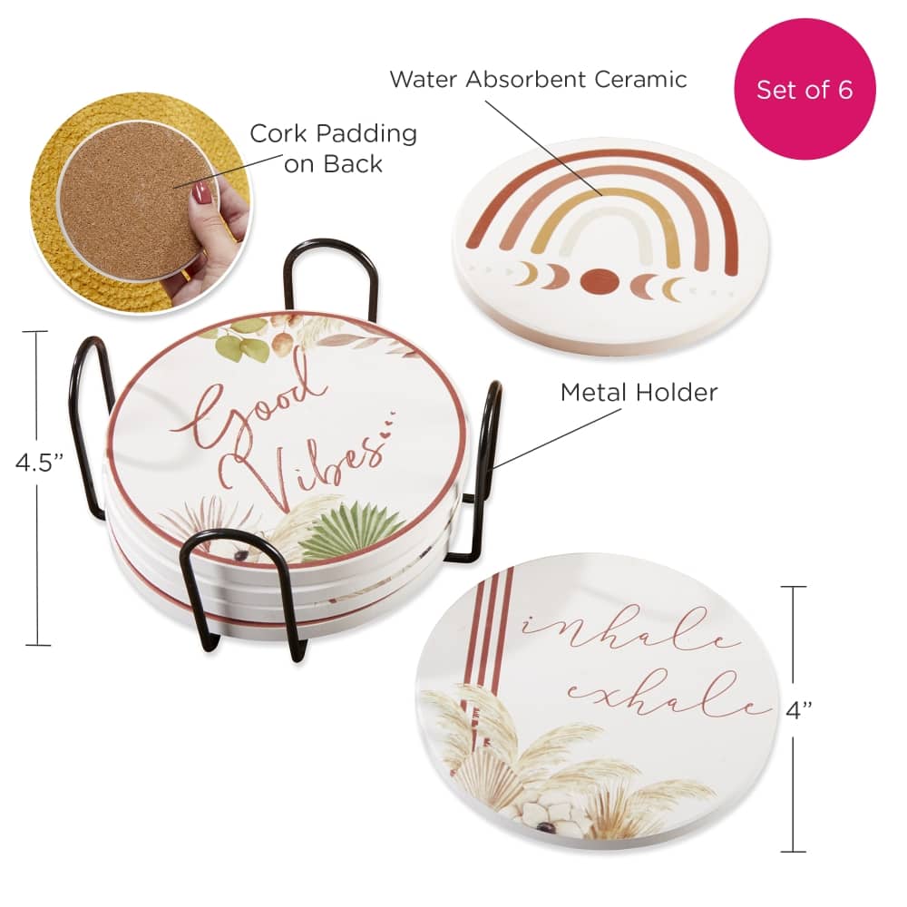 Kate Aspen&#xAE; Boho Ceramic Coasters with Holder, 6ct.