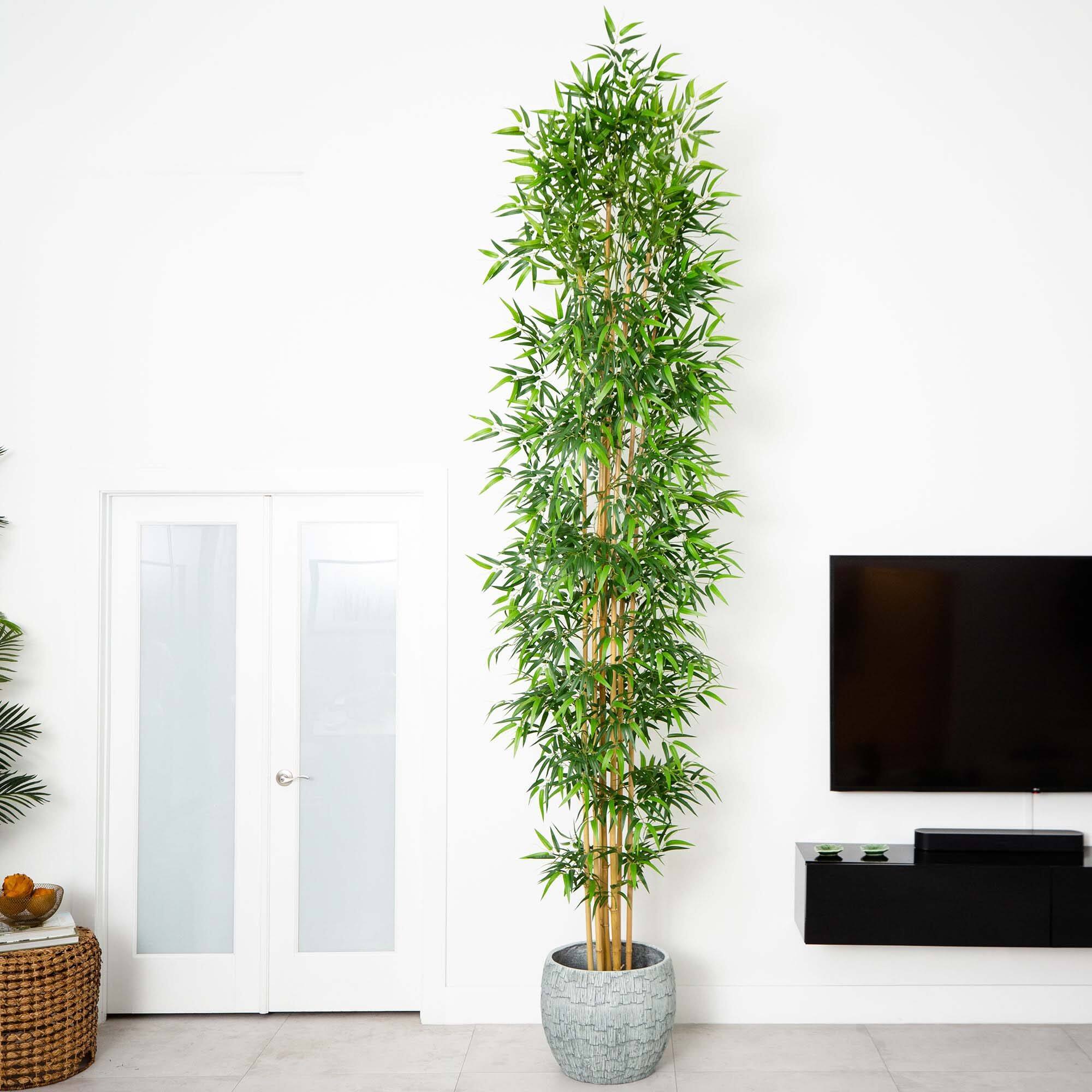 12ft. Green Artificial Bamboo Tree with Real Bamboo Trunks